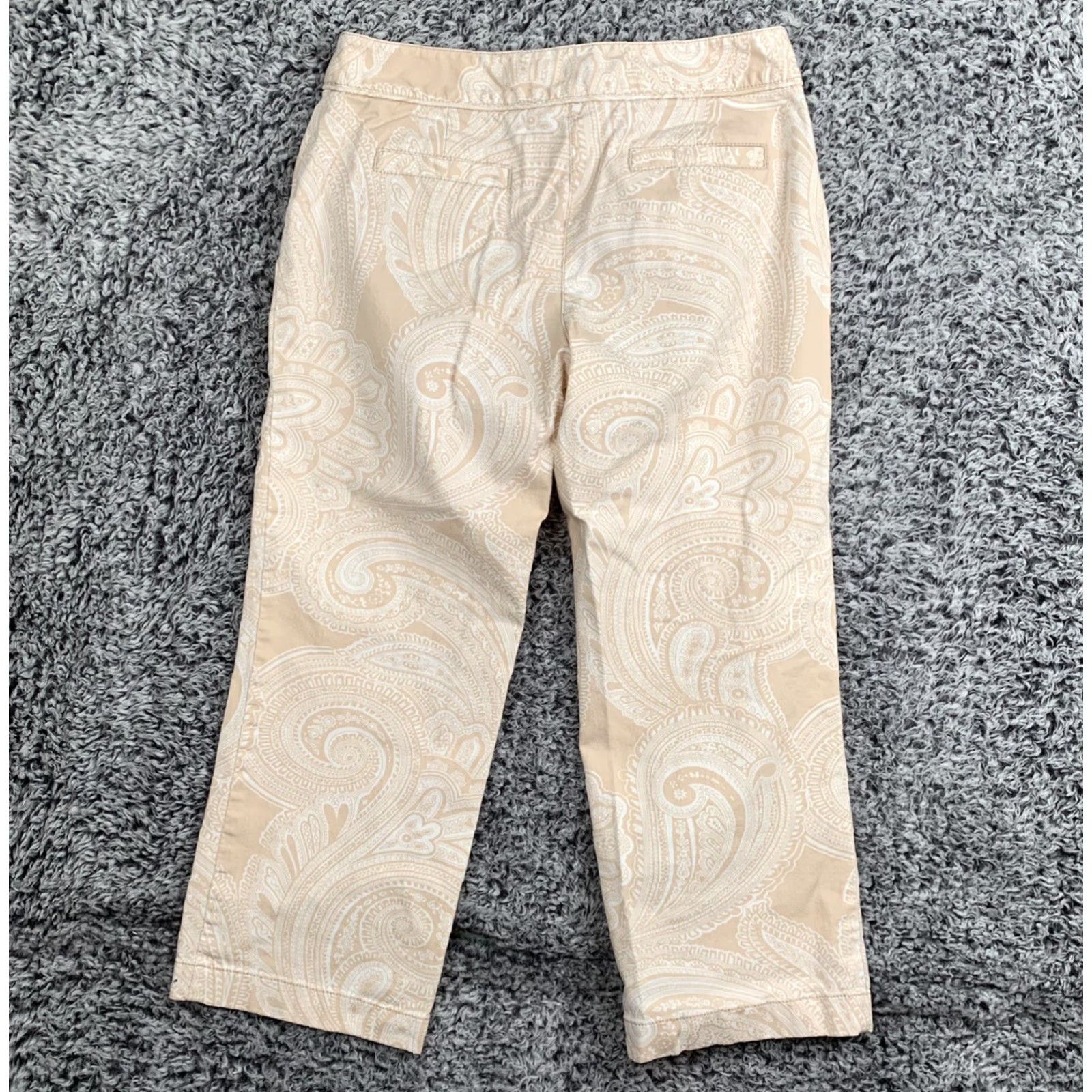 Ann Taylor Ann Taylor Pants Womens 2 Beige White Paisley Cropped Relaxed Boho Casual Size 26" / US 2 / IT 38 - 2 Thumbnail