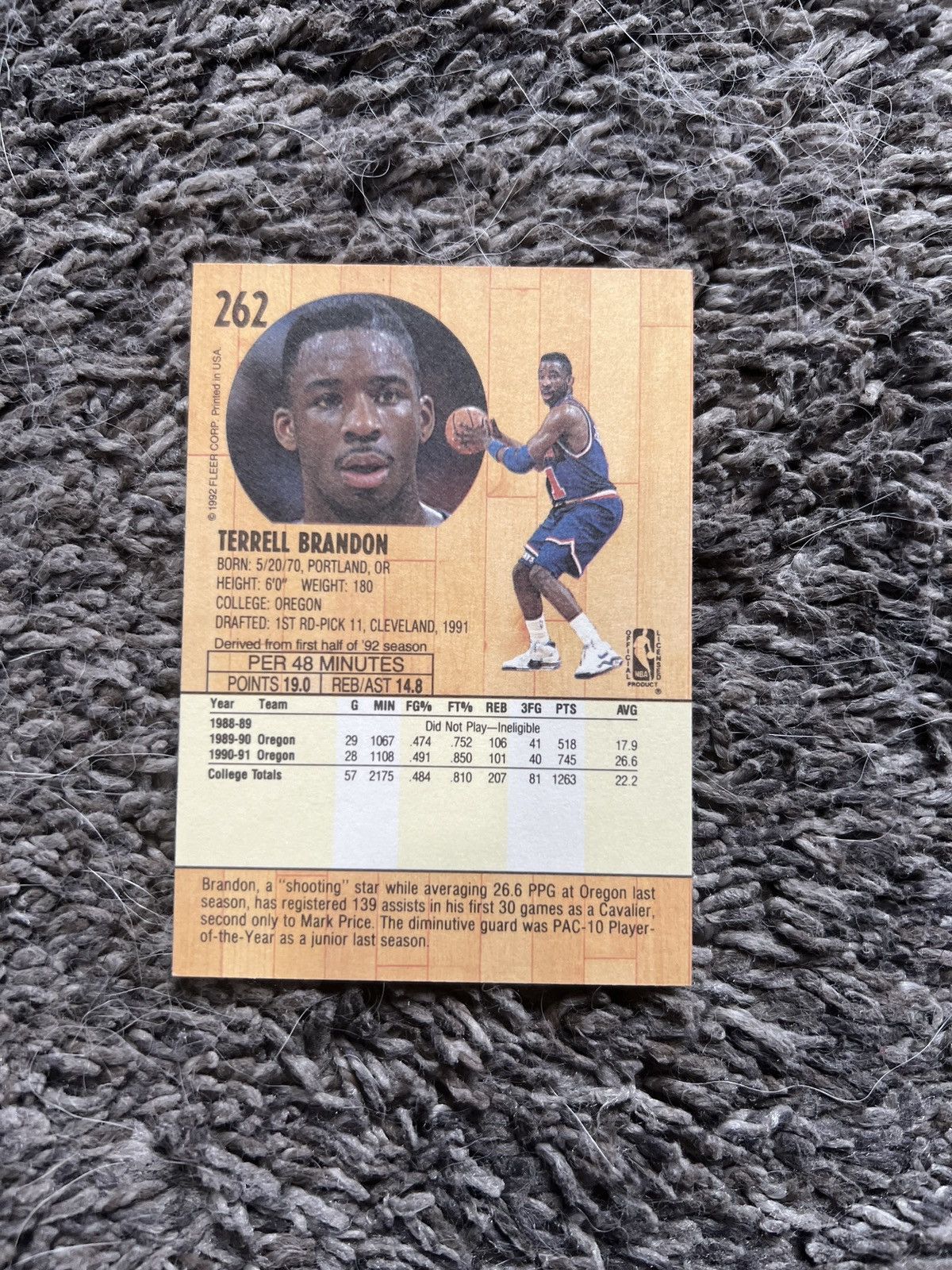 NBA 1992 Fleer #262 Terrell Brandon Card Size ONE SIZE - 2 Thumbnail