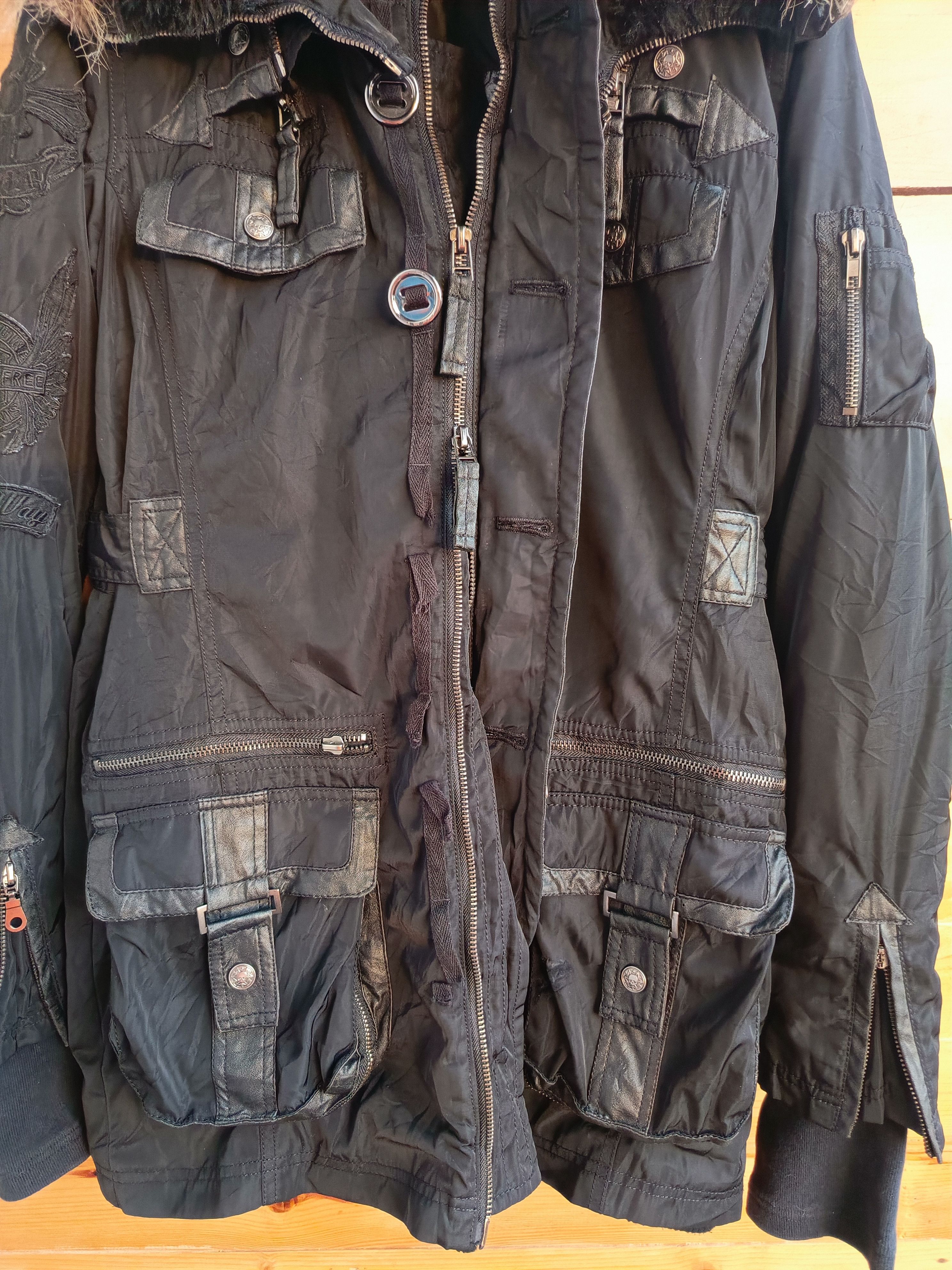 Yasuyuki Ishii Glitz LeatherxParachute BONDAGE FUR HOODED 2 ZIP GOTHIC PUNK Size US M / EU 48-50 / 2 - 6 Thumbnail
