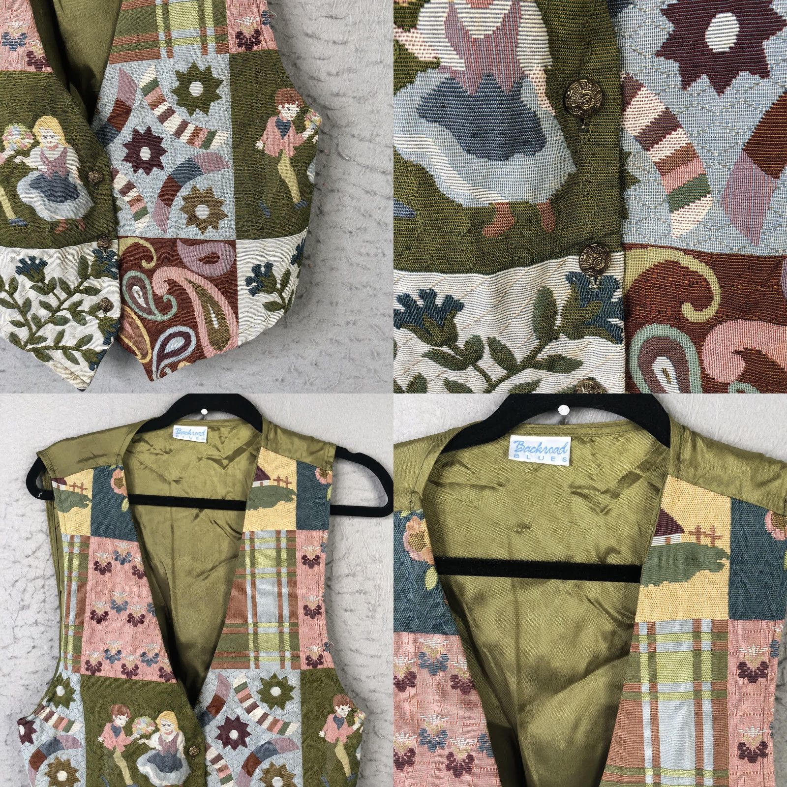 Vintage VINTAGE Backroad Blues Vest Womens Medium Green Tapestry Patchwork Button 90s Size M / US 6-8 / IT 42-44 - 8 Thumbnail