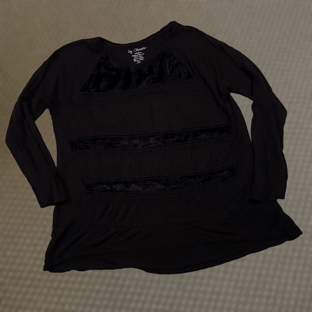 Vintage Chicos Shirt Women's Small Black Textured Boho Casual Long Sleeve Stretch 0 US Size S / US 4 / IT 40 - 1 Thumbnail