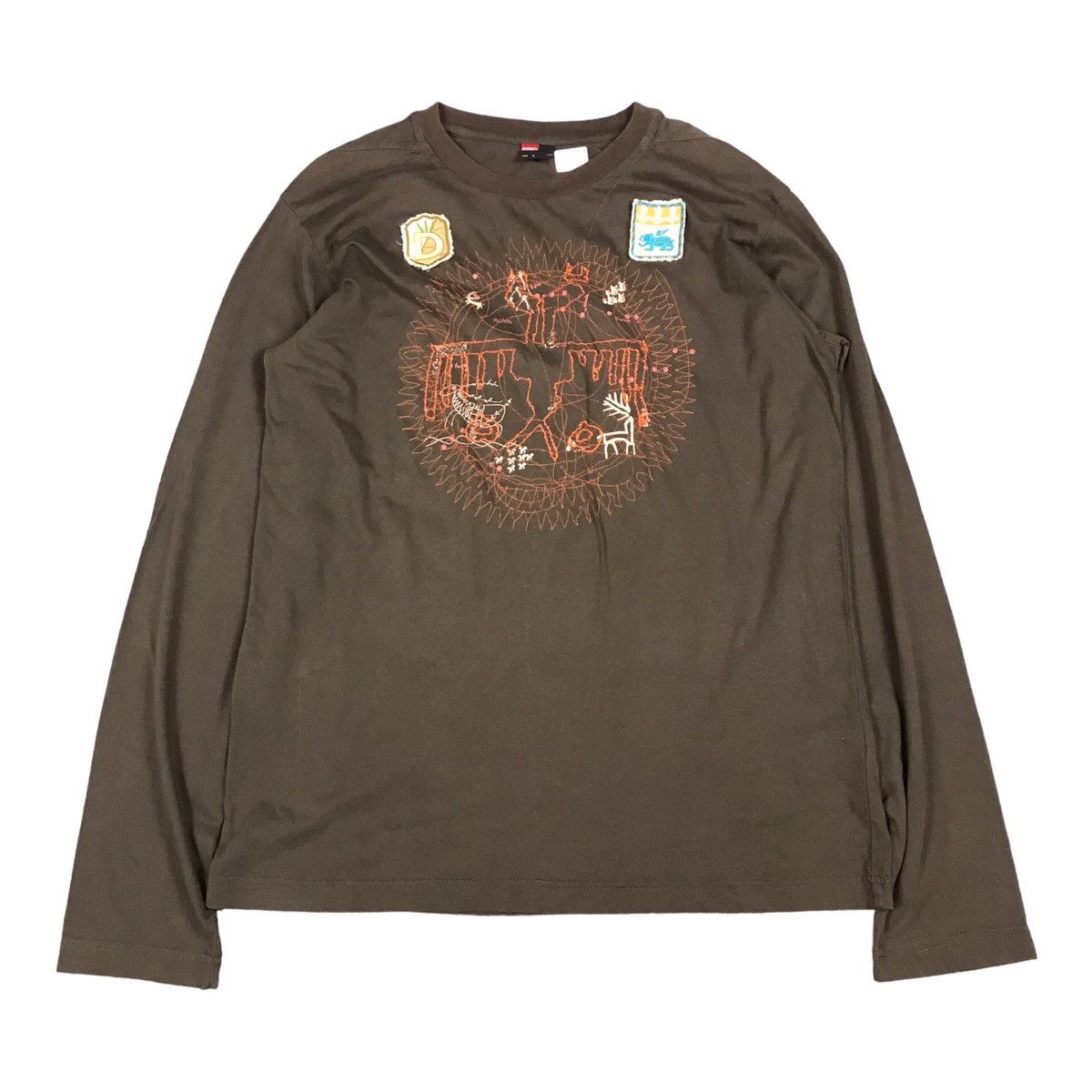 DIESEL EMBROIDERY DESIGN BROWN FADED LONG SLEEVE TSHIRT