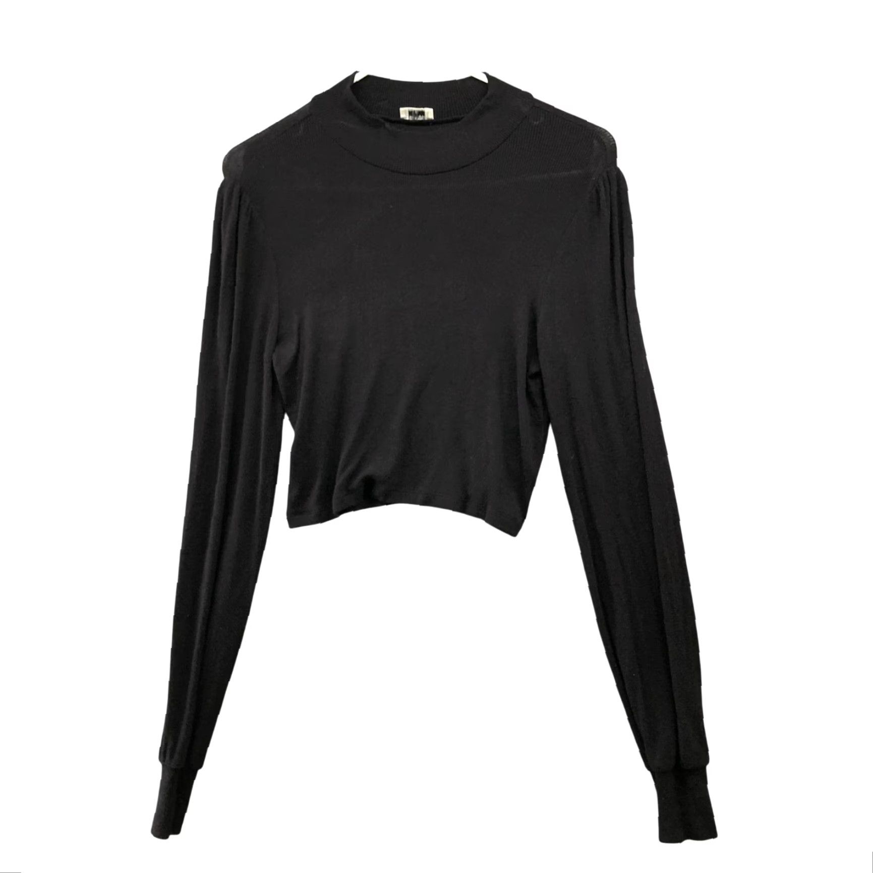 Vintage Wilfred Artizia Black Puff Sleeve Top Womens XS Mock Neck Crop Long Sleeve T-Shirt Cropped Lightweight Knit Casual Modern Size XS / US 0-2 / IT 36-38 - 2 Thumbnail