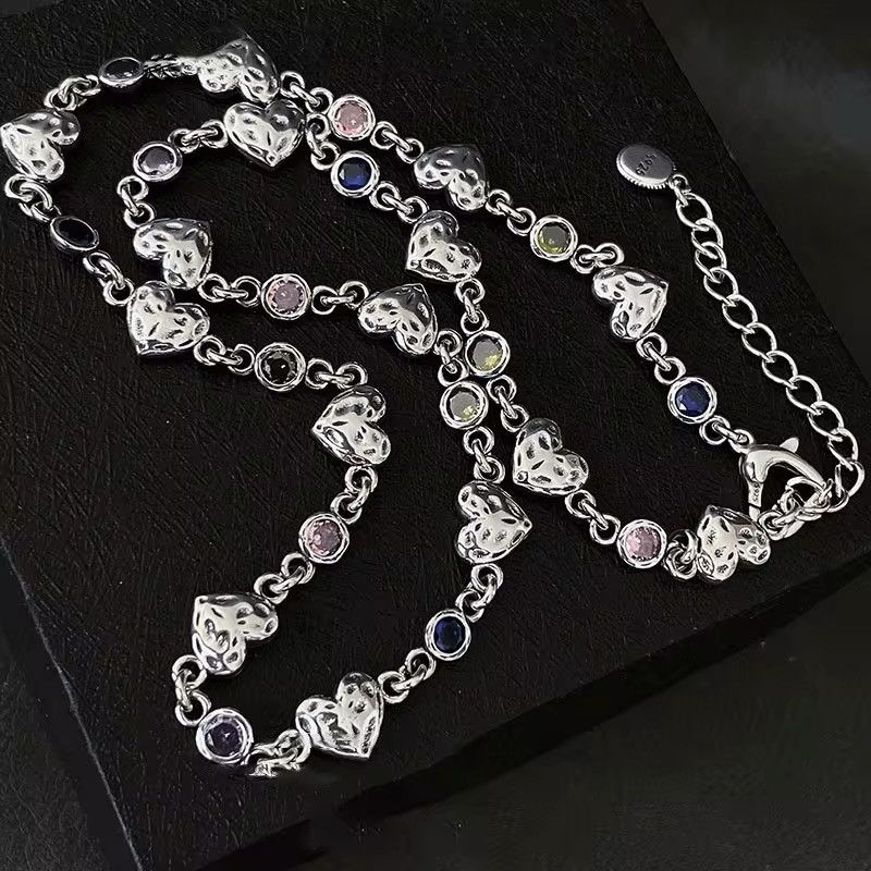 Jewelry Love Heart Colorful Zircons Sweater Necklace Size ONE SIZE - 2 Thumbnail