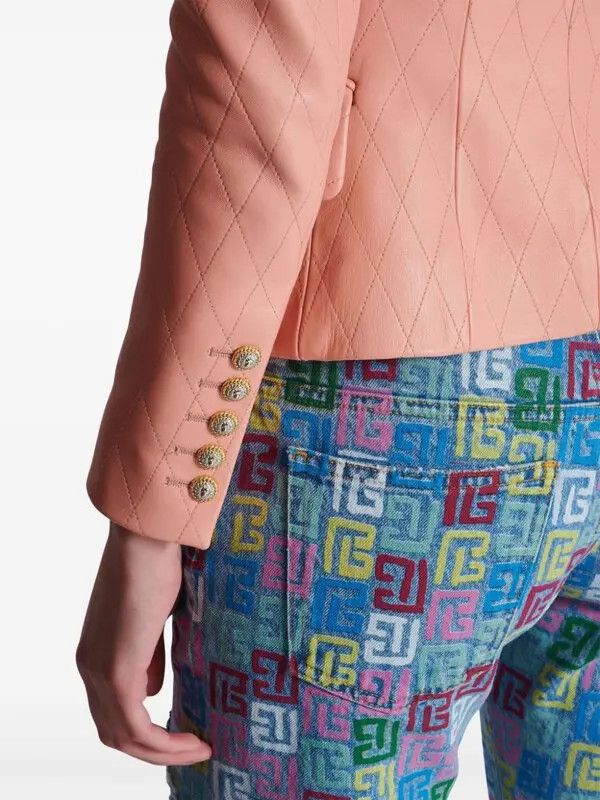 Balmain o1s1wg110825 Quilted Lambskin Jacket in Pink Size S / US 4 / IT 40 - 6 Thumbnail
