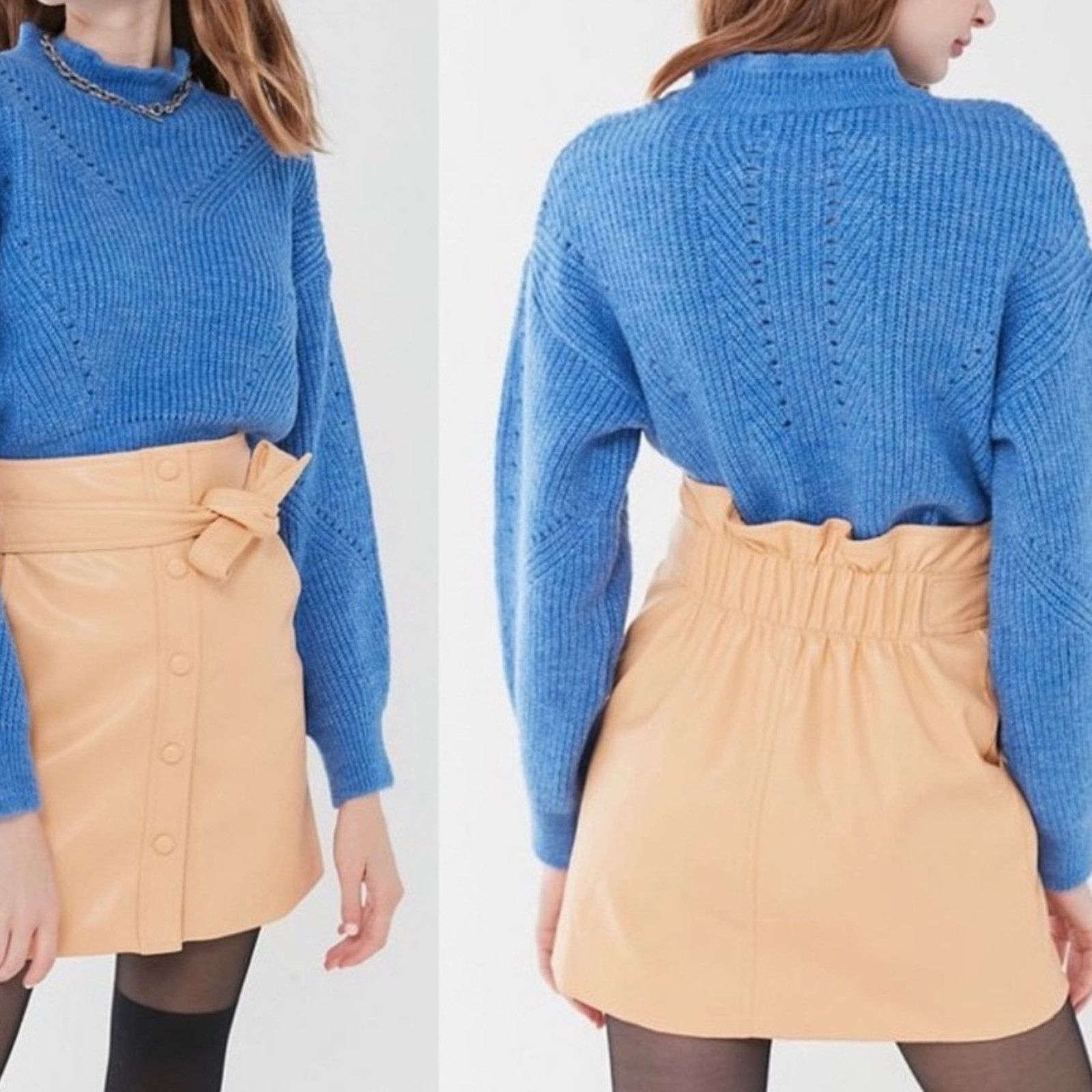 Urban Outfitters NWT Urban Outfitters Faux Leather Belted Mini Skirt Peach XS Size 26" / US 2 / IT 38 - 2 Thumbnail