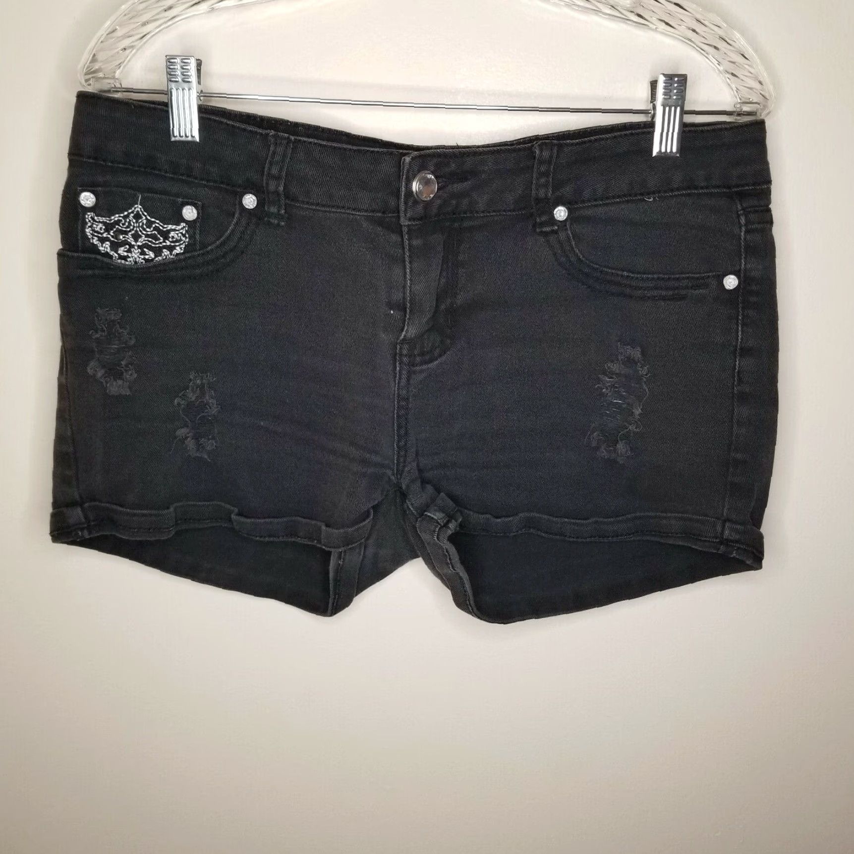 Vintage 5ive Womens Black Ripped Shorts Size 15 Size 36" / US 14 / IT 50 - 1 Thumbnail