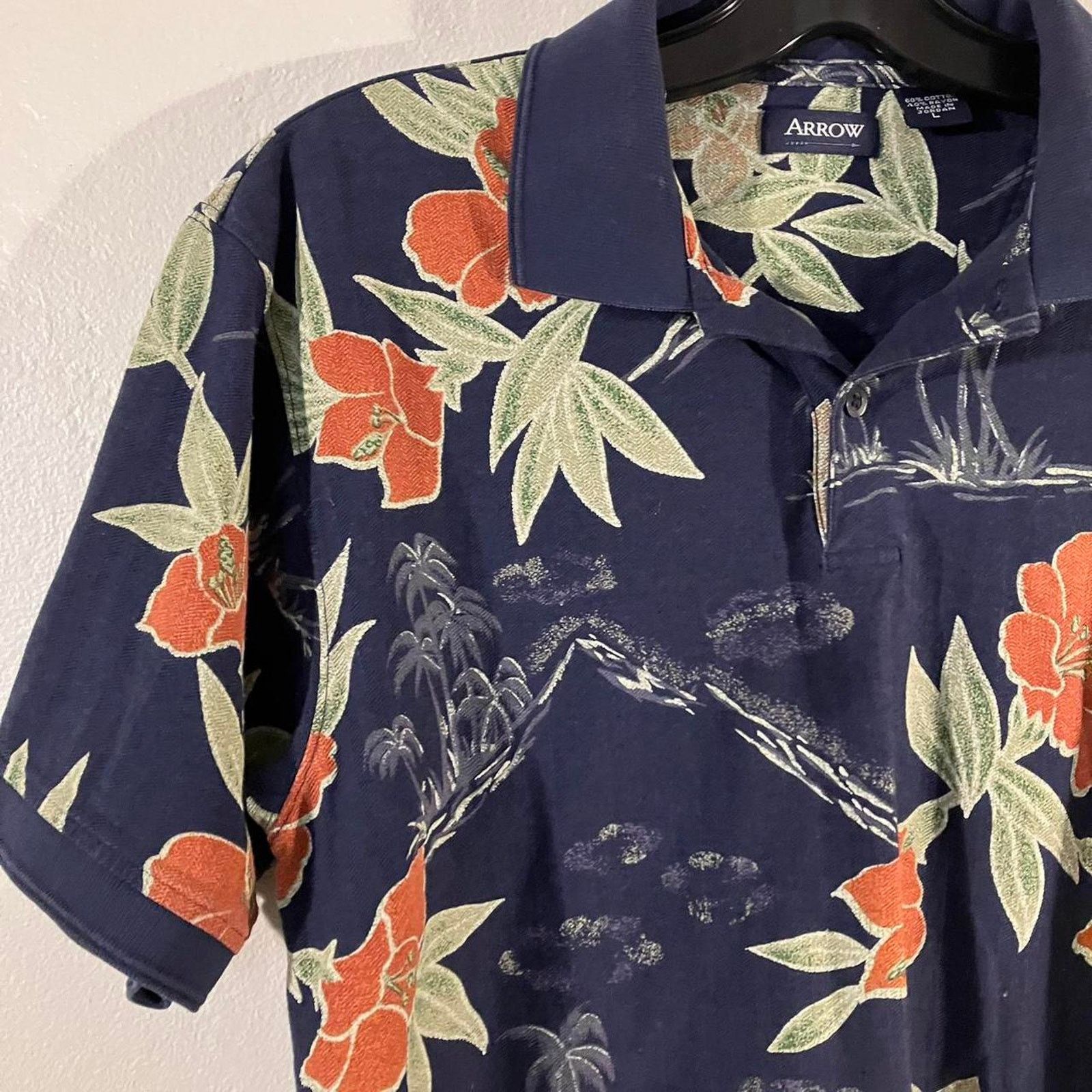 Arrow Arrow Hawaiian Navy Blue Polo Shirt Rayon Blend Large Size US L / EU 52-54 / 3 - 2 Thumbnail