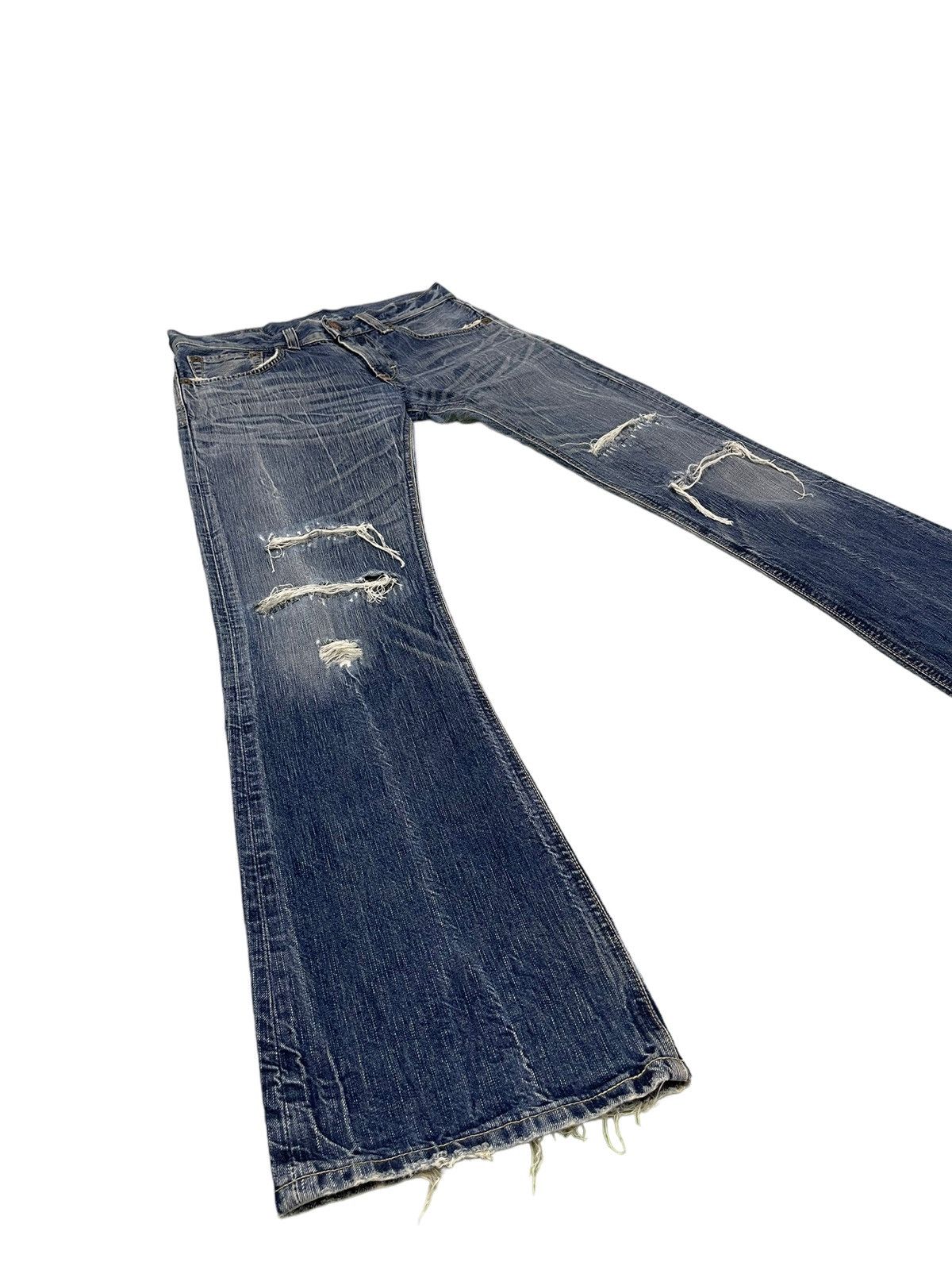image of Hype Flare Jeans Edwin Distress Clawmark Low Rise Boot Cut 71 in Blue, Men's (Size 33)