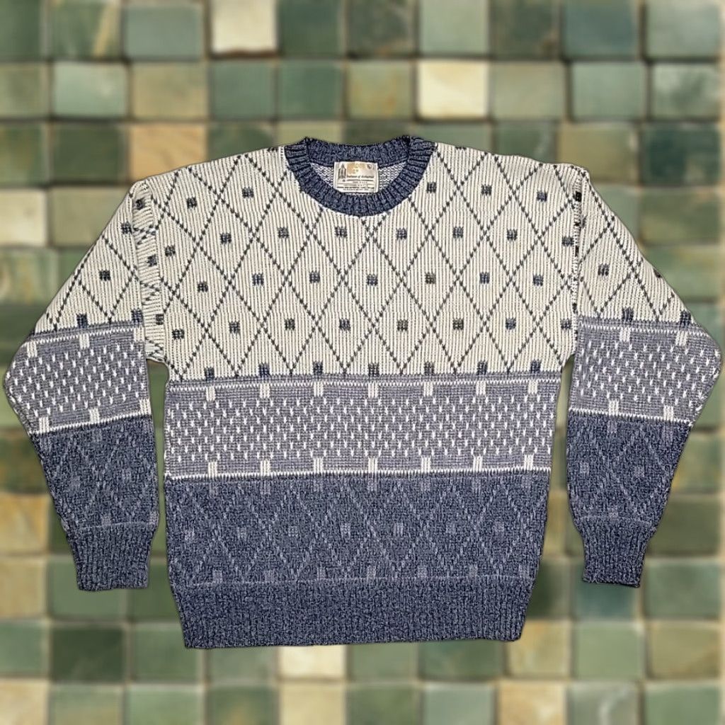 London Fog VINTAGE London Fog Sweater Mens L Blue White Geometric Knit Grandpa Made USA Vintage Size US L / EU 52-54 / 3 - 1 Thumbnail