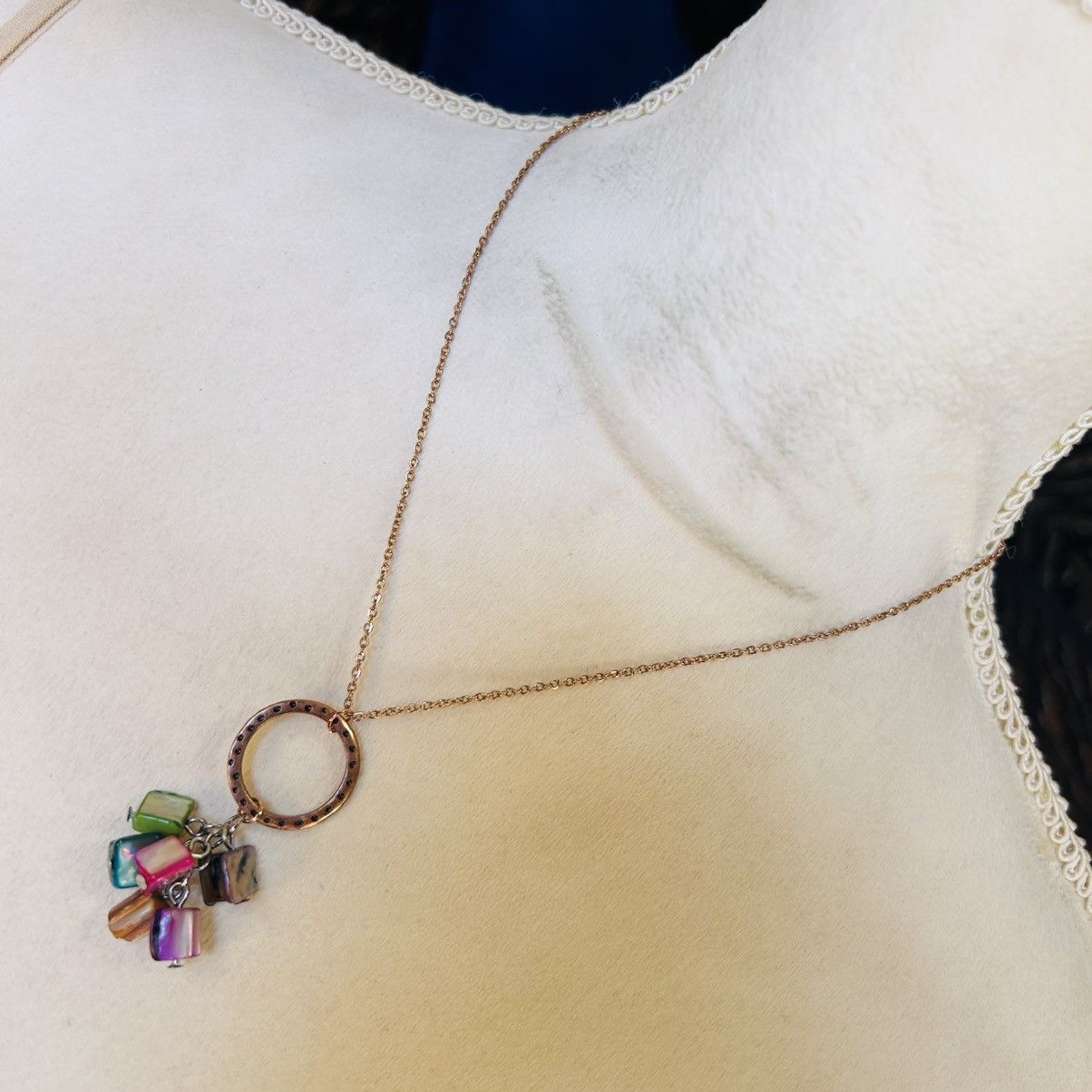 Handmade Handcrafted salvaged copper ring dyed shell dangle necklace Size ONE SIZE - 2 Thumbnail