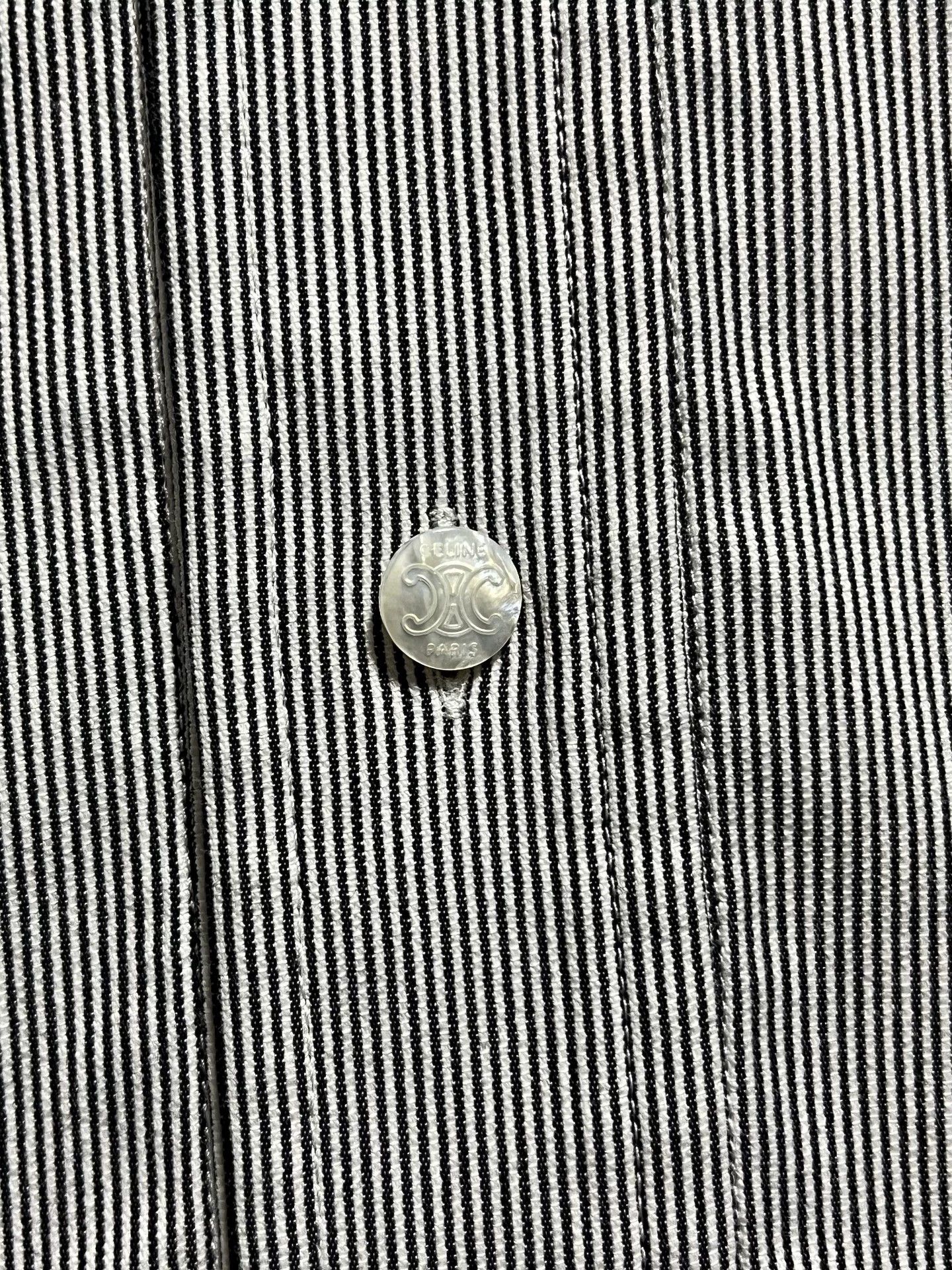 Celine Celine Triomphe Gray Striped Short-Sleeve Shirt Women's 22FW Size XXS / US 00 / IT 34 - 5 Thumbnail