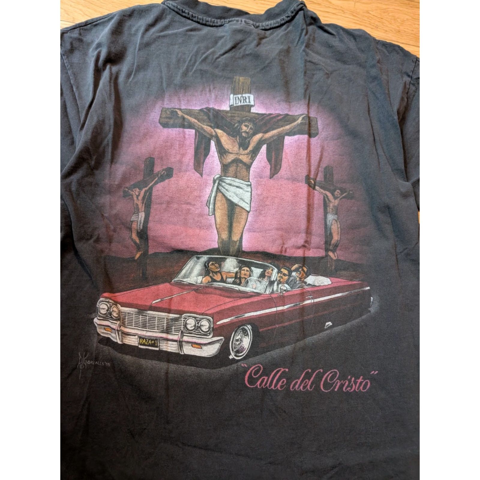 Vintage VINTAGE David Gonzales Art Kid Frost La Raza Shirt Cholo XL Men Black 90s Logo Graphic Print Chicano Pachuco Lowrider Size US XL / EU 56 / 4 - 2 Thumbnail
