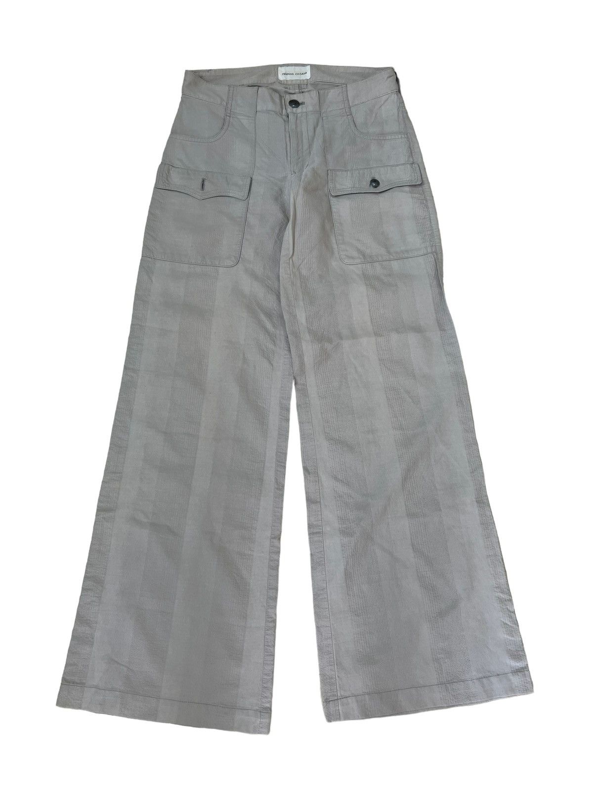 image of Issey Miyake x Tsumori Chisato Pleats Stripes Wide Leg Pants in Beige Khaki, Men's (Size 26)