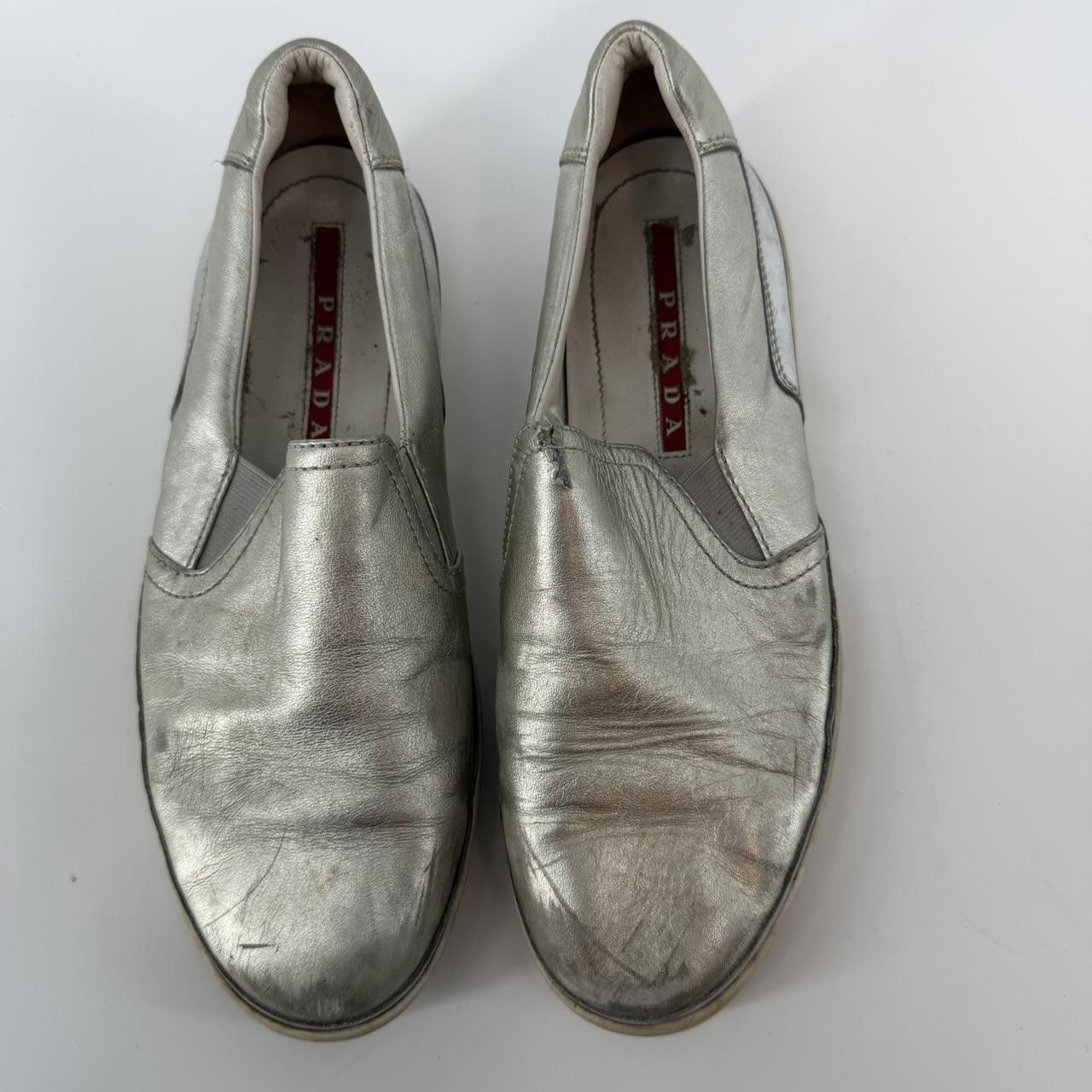 Prada Prada Silver Leather Slip On Sneakers Size US 9 / IT 39 - 2 Thumbnail