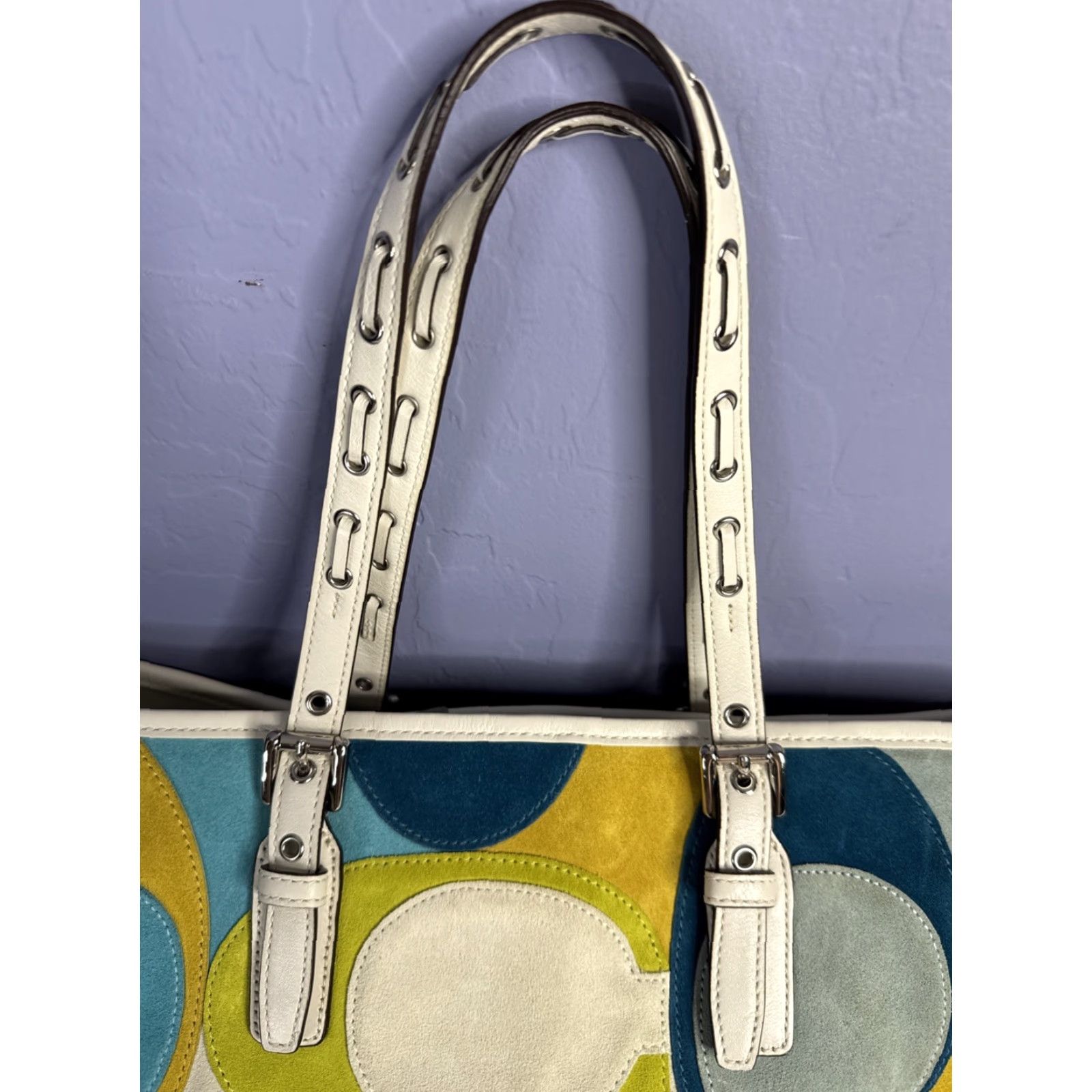 VINTAGE Coach Limited Edition Suede Leather Multicolor Optic Tote Bag F03682 Tote Women Leather