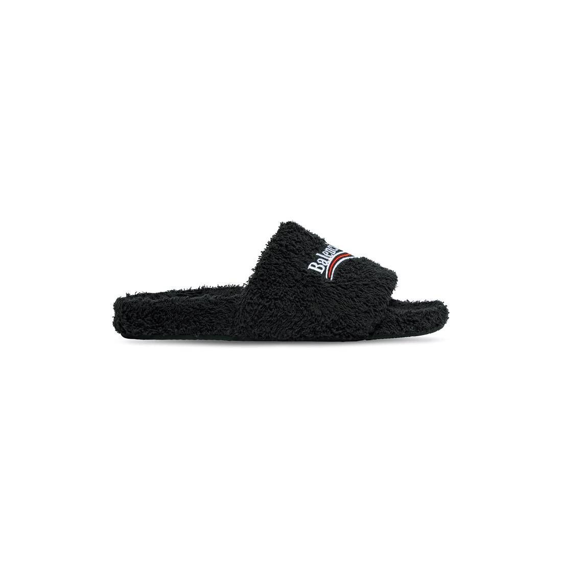 Balenciaga o1in1g1124 Furry Slide Sandals In Soft Towel in Black Size US 5 / IT 35 - 1 Thumbnail