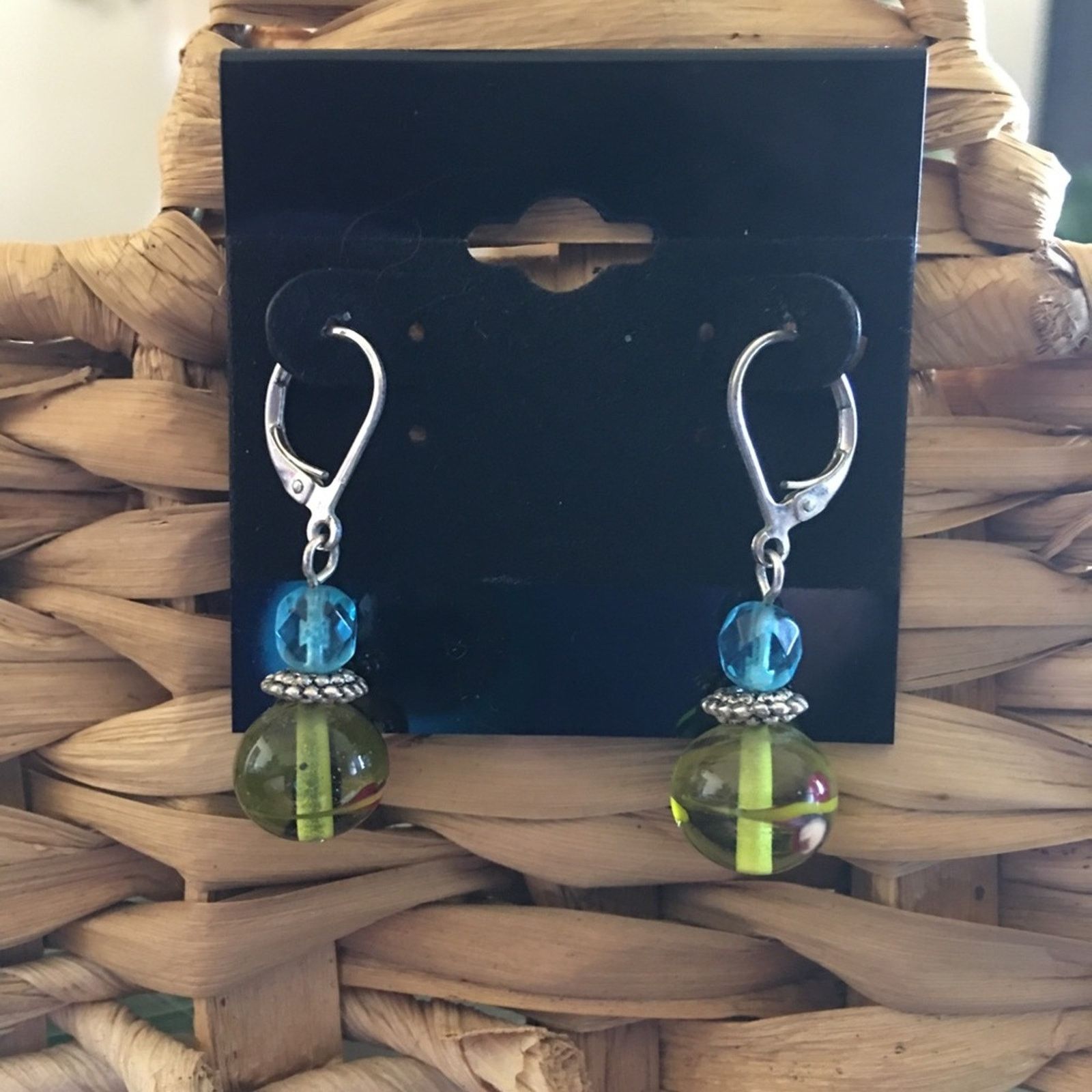 Handmade Handcrafted glass bead lever back earrings Size ONE SIZE - 1 Thumbnail