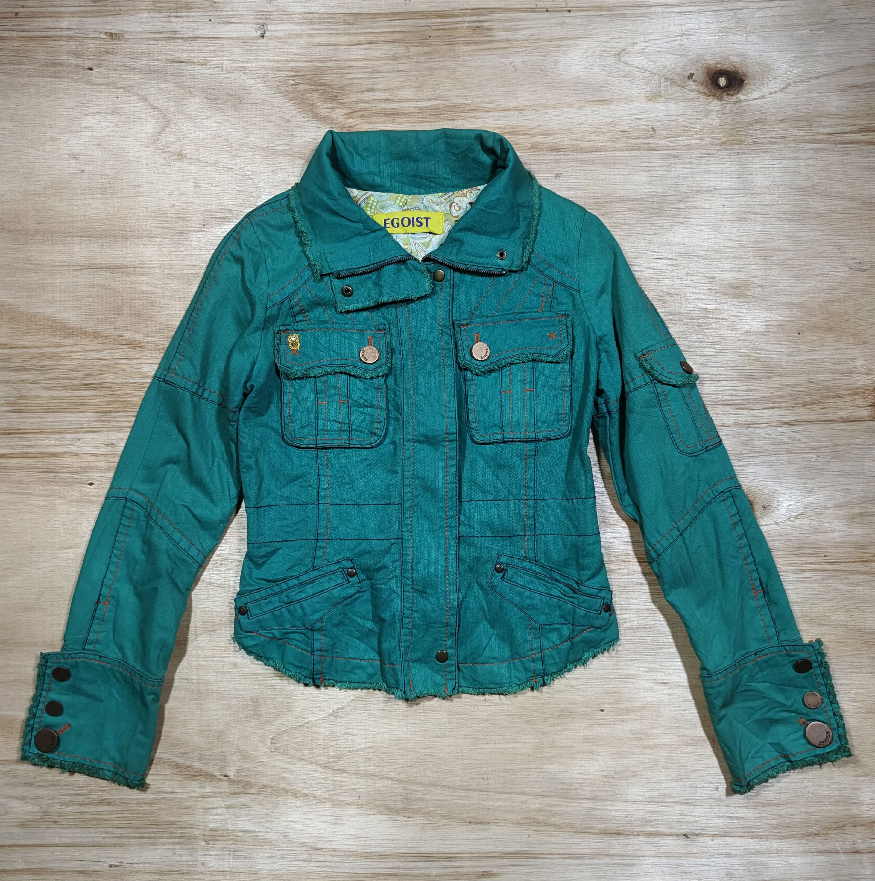 Japanese Brand EGOIST Turquoise Green Raw Hem Moto Jacket Size M / US 6-8 / IT 42-44 - 2 Thumbnail