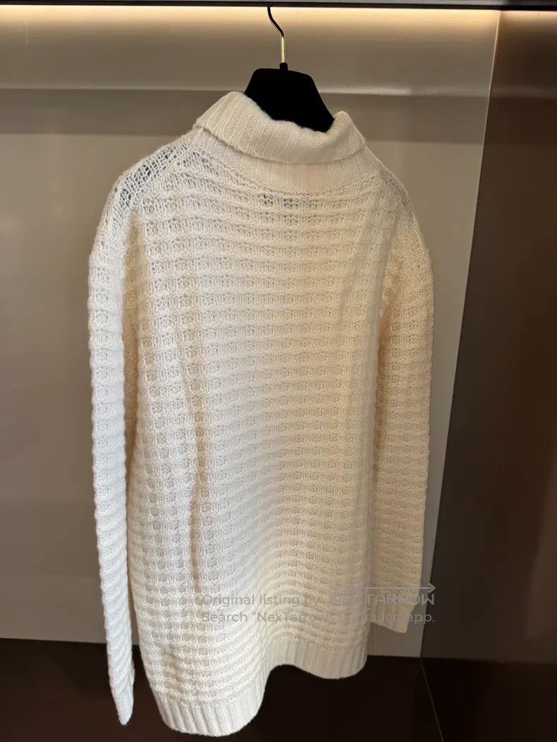 Loro Piana Loro Piana Ecru Color Waffle High-Neck Cashmere Sweater Size XS / US 0-2 / IT 36-38 - 5 Thumbnail