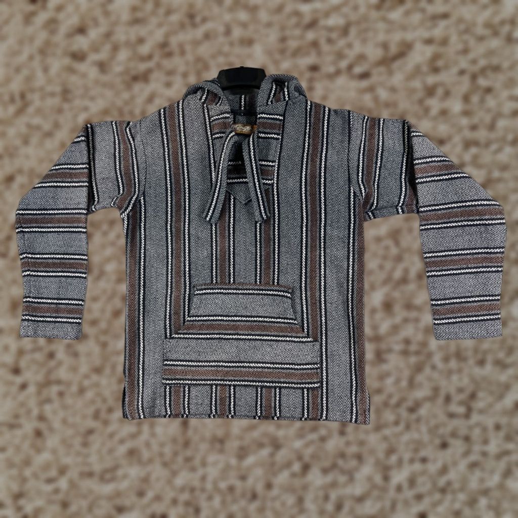 Vintage Retrofit Hoodie Men Adult Medium Brown Gray Acrylic Blend Drug Rug Poncho Mexico Size US M / EU 48-50 / 2 - 1 Thumbnail
