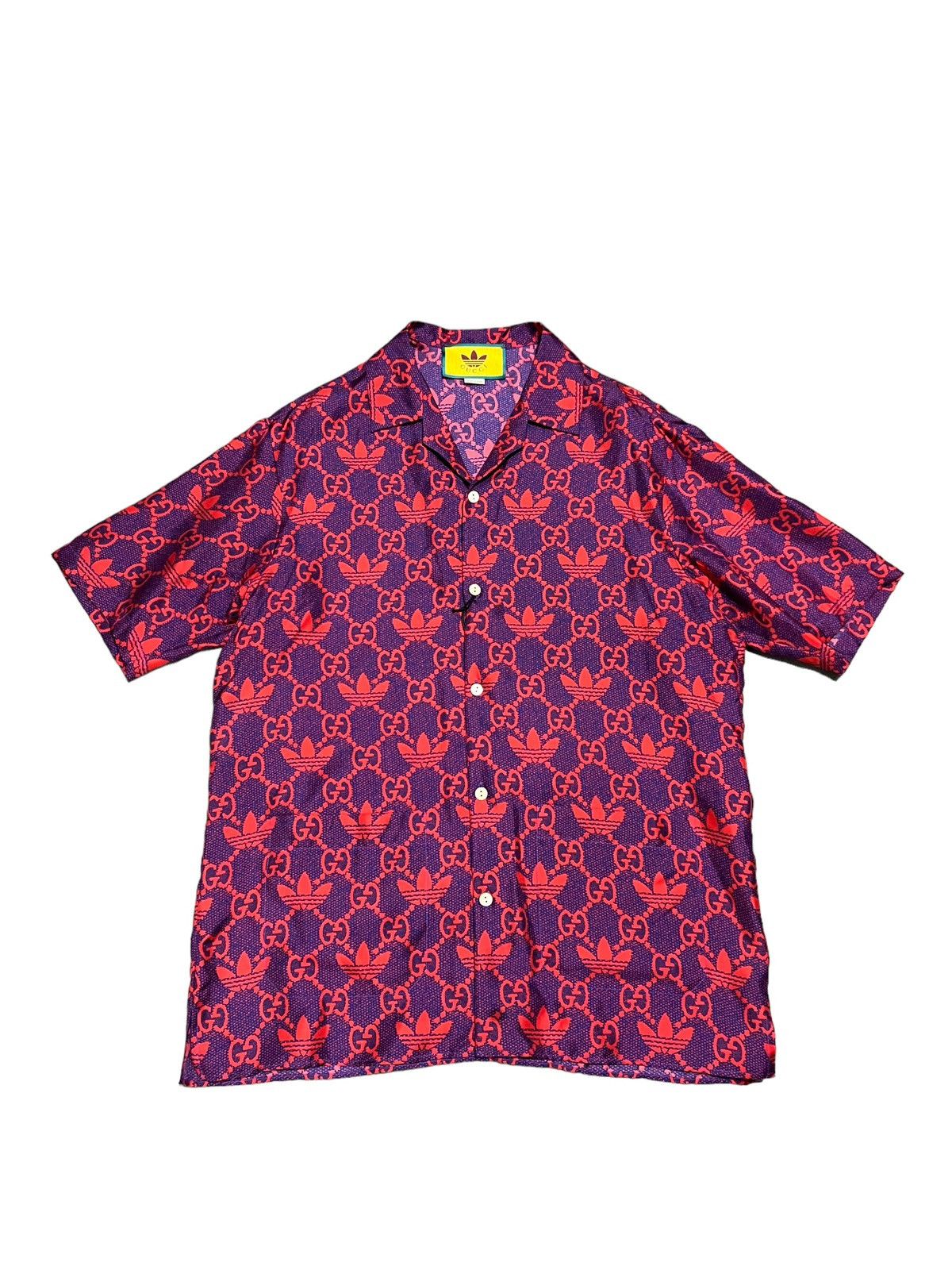 image of Gucci Adidas Macro GG Monogram Silk Shirt, Men's (Size Small)