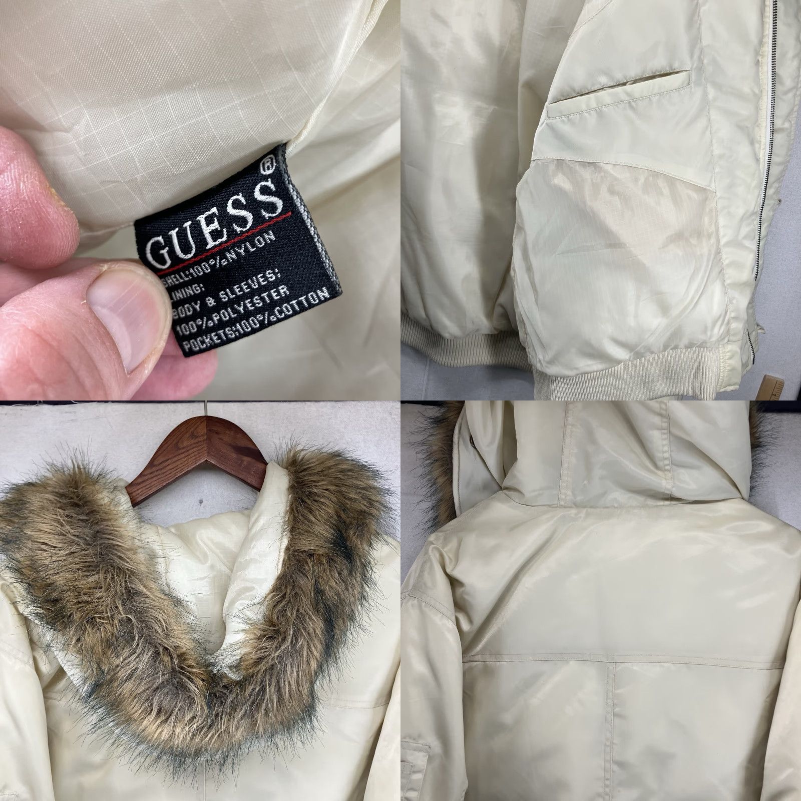 Guess GUESS Women's Puffer Jacket Down Feather Filled Full Zip Faux Fur Hood Large Beige Mid-Length Winter Fall Size L / US 10 / IT 46 - 10 Thumbnail