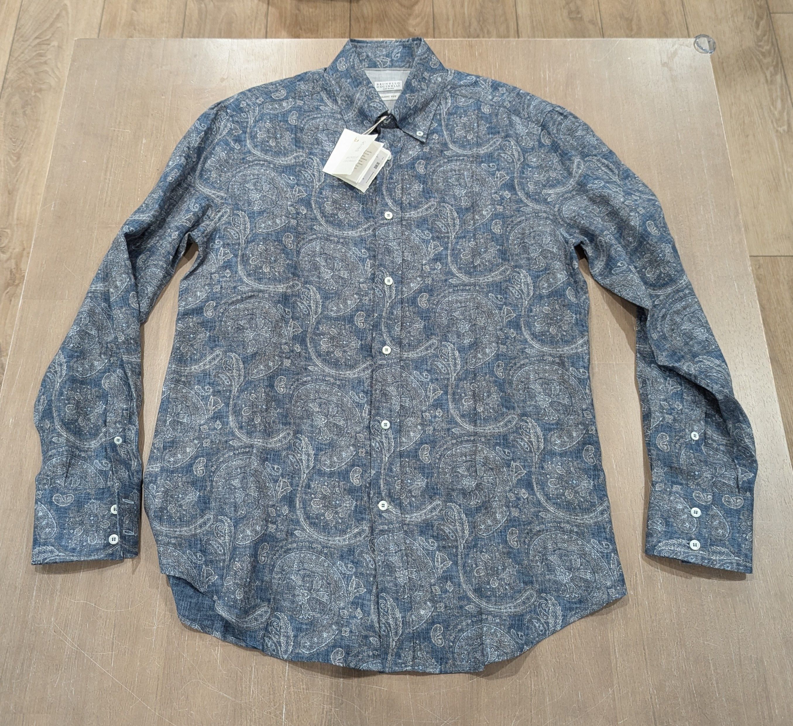 Brunello Cucinelli Paisley Linen Button Up Sport Shirt S