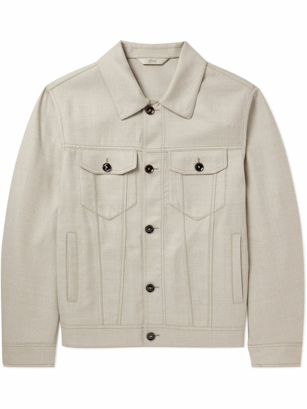 Brioni BRIONI Gray Virgin Wool Trucker Jacket "Neutrals" Size US XL / EU 56 / 4 - 3 Thumbnail