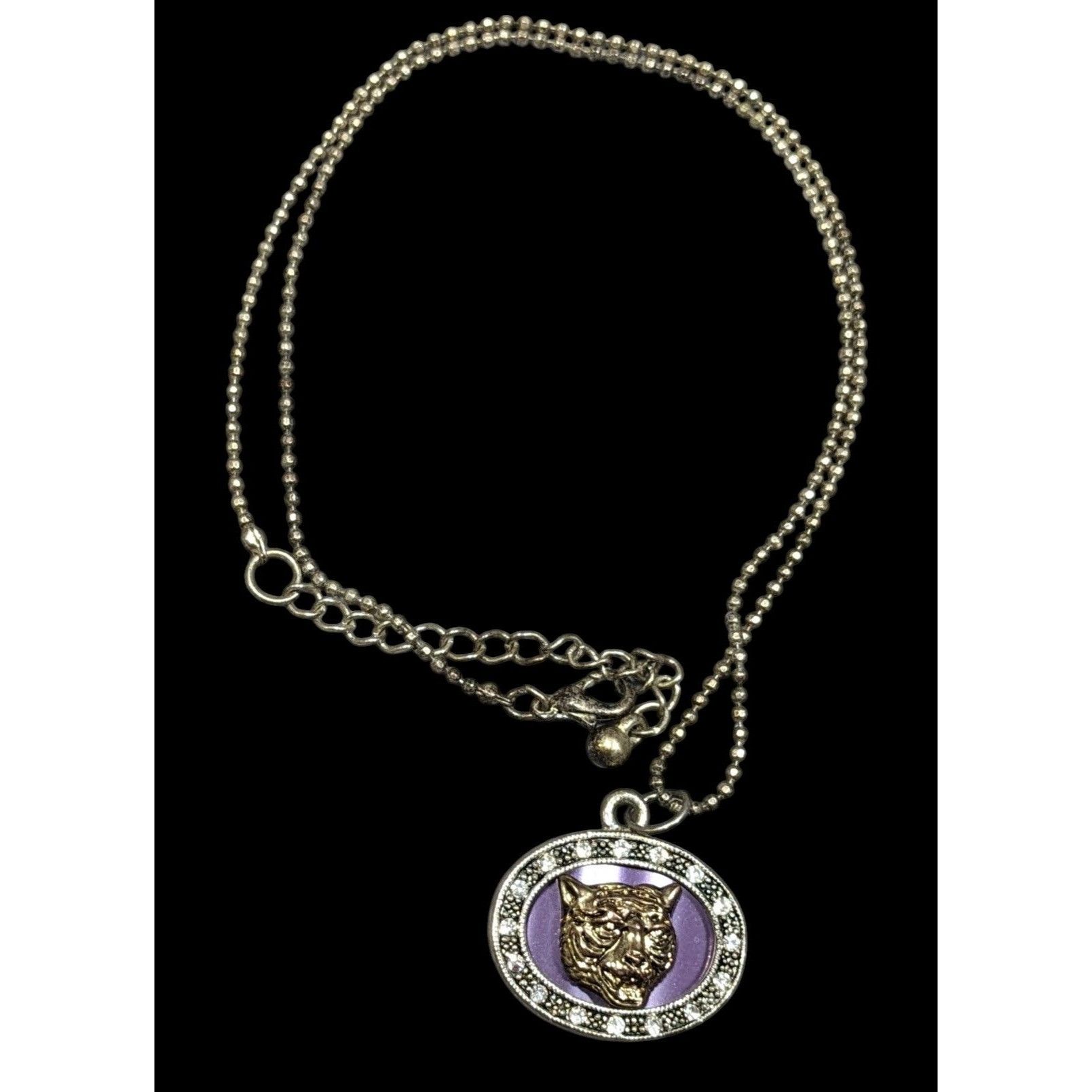 Other Metallic Purple Silver And Gold Tone Tiger Face Pendant Neck Size ONE SIZE - 3 Thumbnail