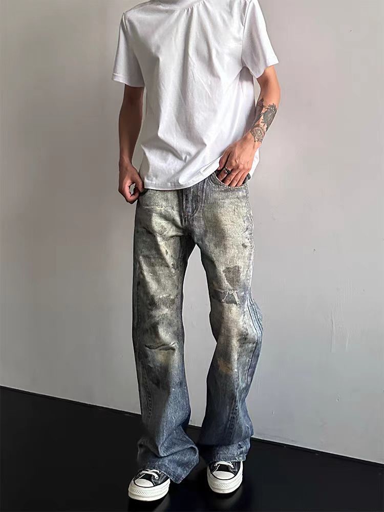 Designer × Jean × Vintage Street Hip Hop Splattered Ink Vintage Micro Flare Jeans Size US 34 / EU 50 - 5 Thumbnail