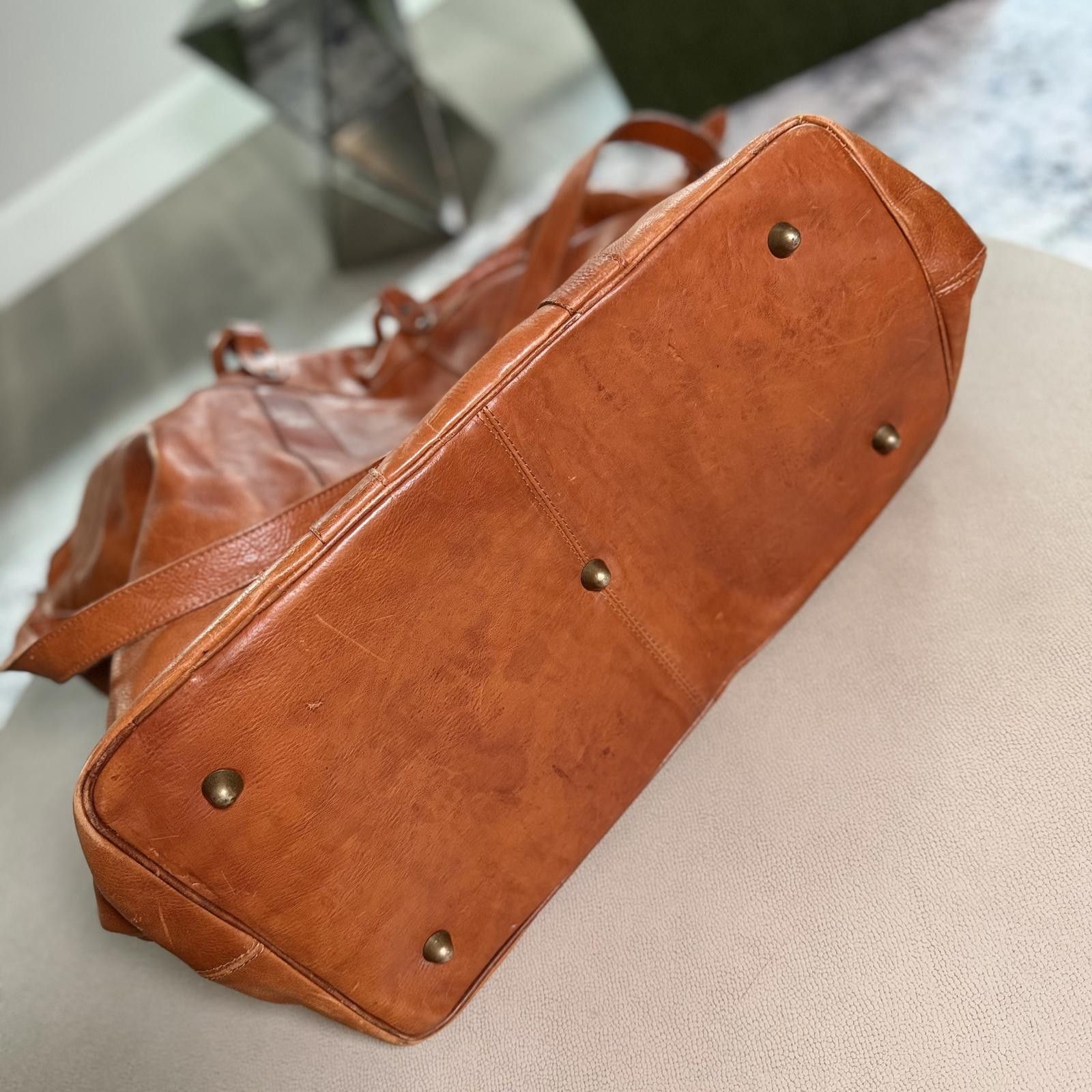 Other Vintage Leather Weekender Bag Oversized Cognac Travel Duffel Size ONE SIZE - 6 Thumbnail