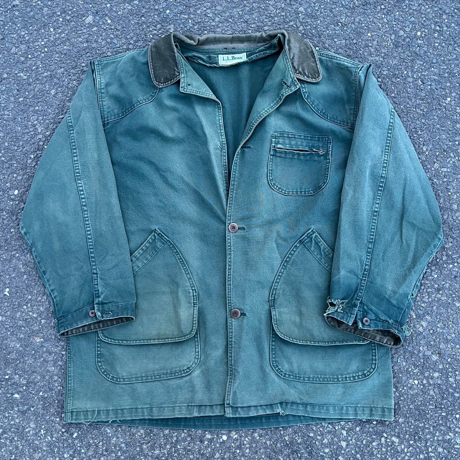 image of L L Bean x Vintage Crazy Faded Green Ll Bean Chore Coat Jacket Shirt, Men's (Size 2XL)