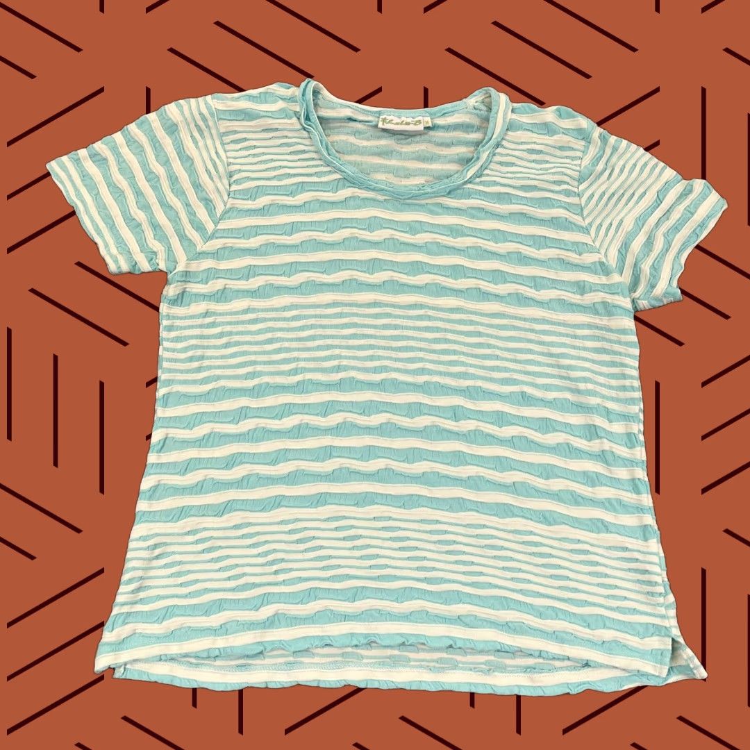 Vintage LULU B Shirt Womens Medium Blue White Striped Top Textured Short Sleeve Outdoor Shirt Size M / US 6-8 / IT 42-44 - 1 Thumbnail