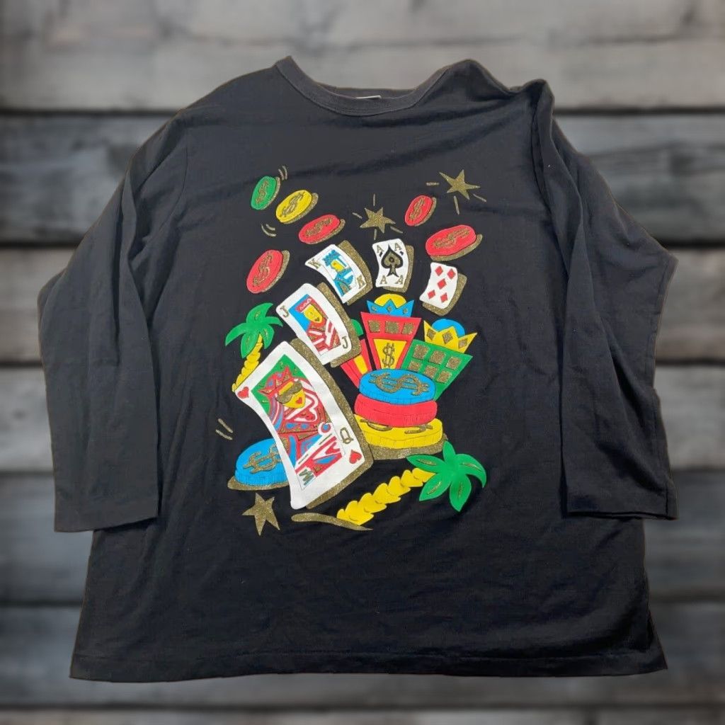 Vintage Vintage 90s VTG Dobie Casino Print Long Sleeve T-Shirt Women's 1X Black Single Stitch Size XL / US 12-14 / IT 48-50 - 1 Thumbnail