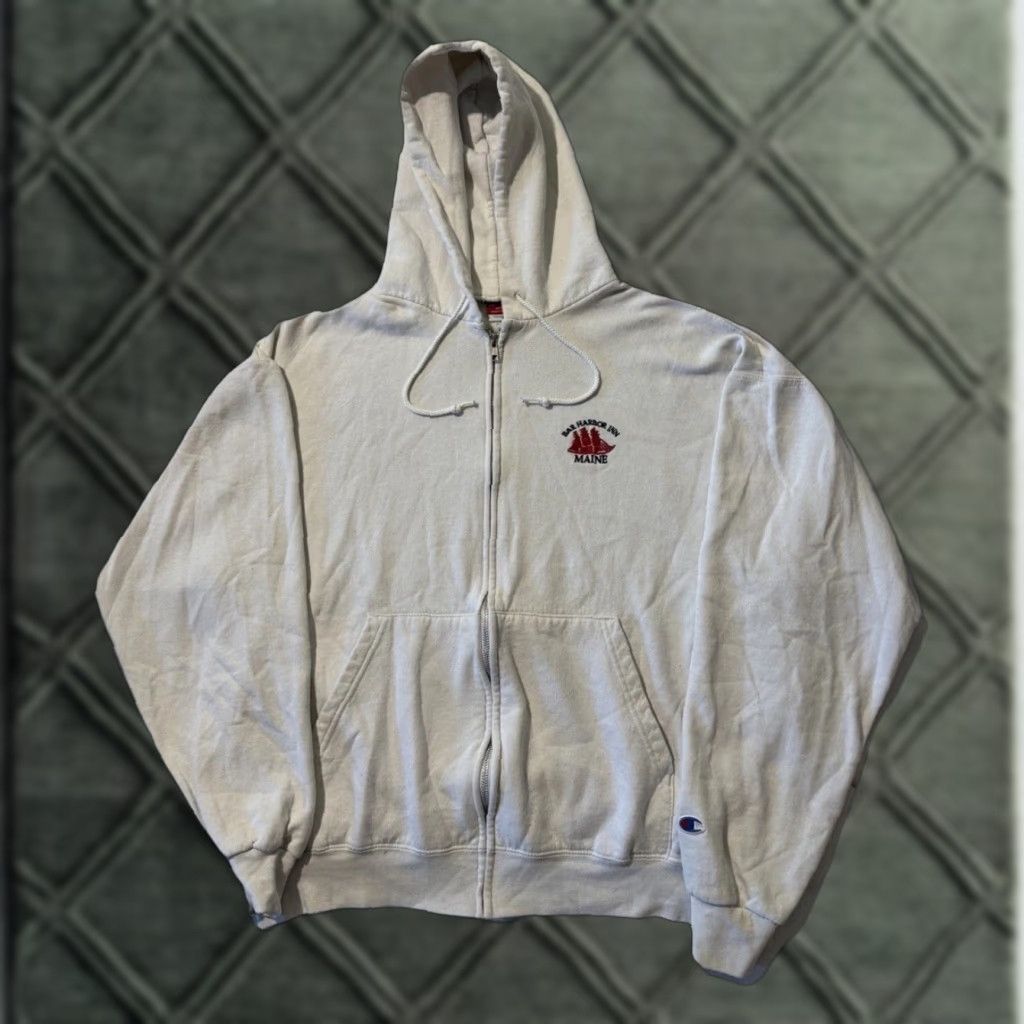 Champion VINTAGE Champion Hoodie Sweatshirt Full Zip White XL Bar Harbor Maine Men Size US XL / EU 56 / 4 - 1 Thumbnail