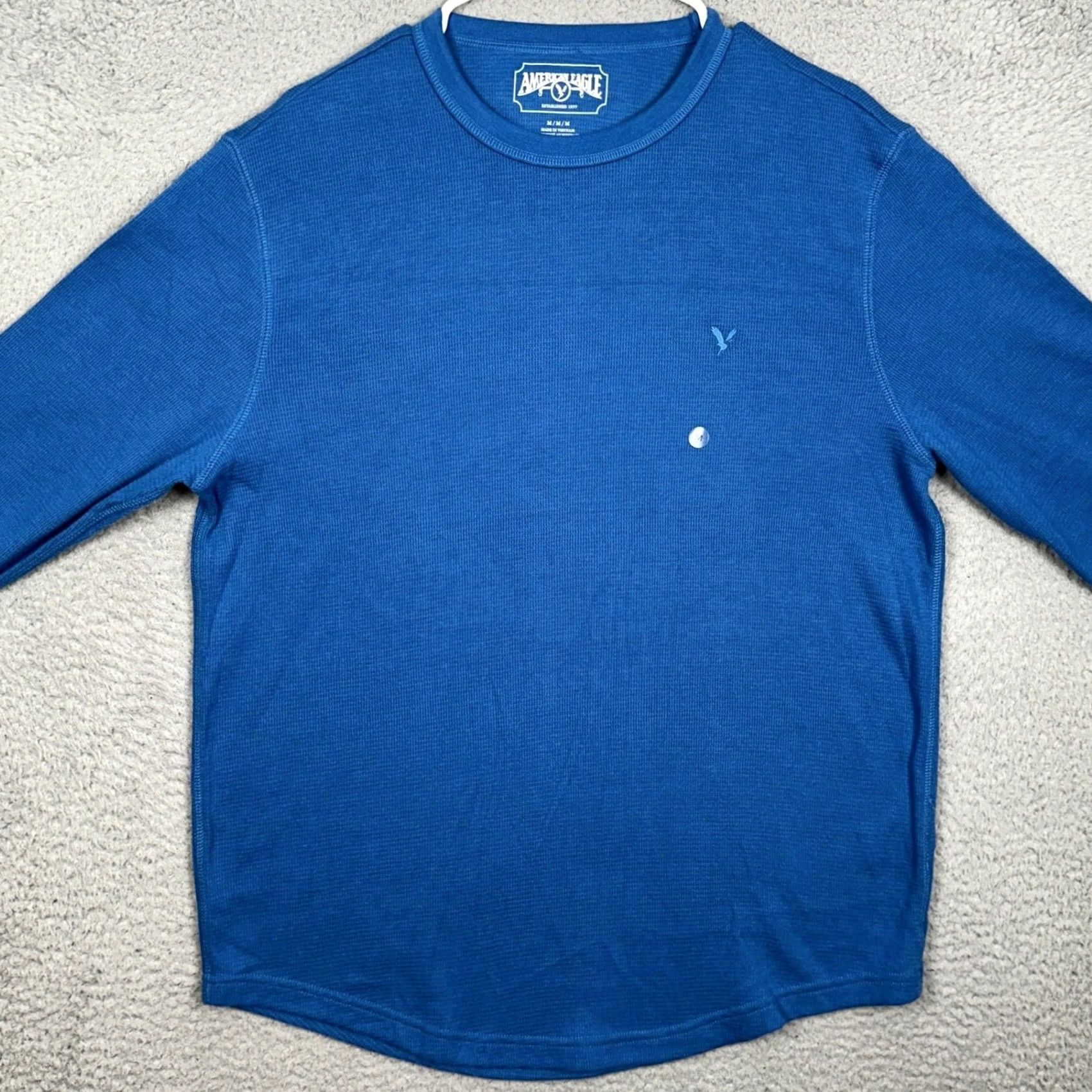 American Eagle Outfitters American Eagle T-Shirt Mens M Blue Waffle Thermal Knit Long Sleeve Crew Neck Embroidered Eagle Logo Size US M / EU 48-50 / 2 - 3 Thumbnail