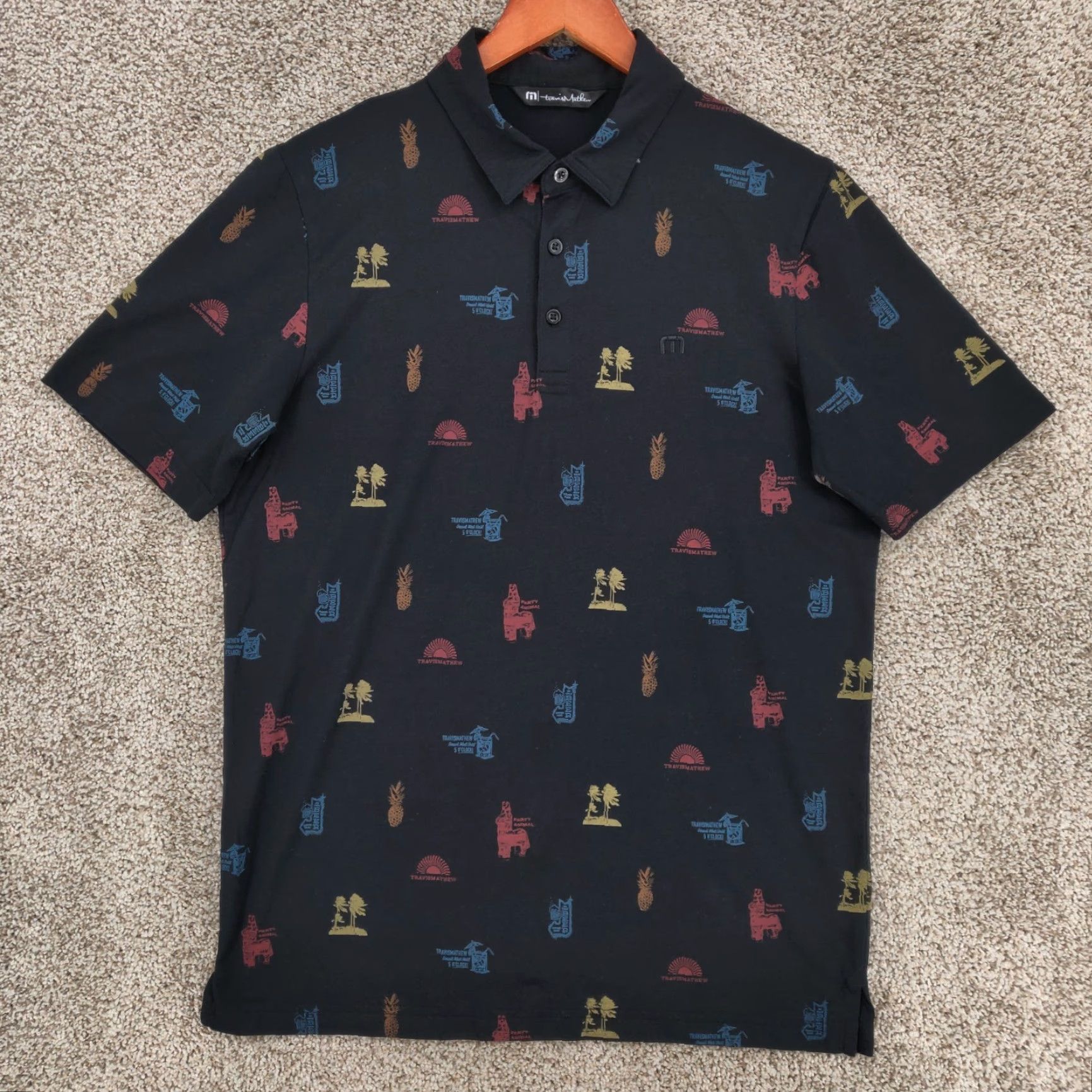 TravisMathew Travis Mathew Polo Shirt Mens Medium Black Geometric 5 O Clock AOP Short Sleeve Size US M / EU 48-50 / 2 - 2 Thumbnail