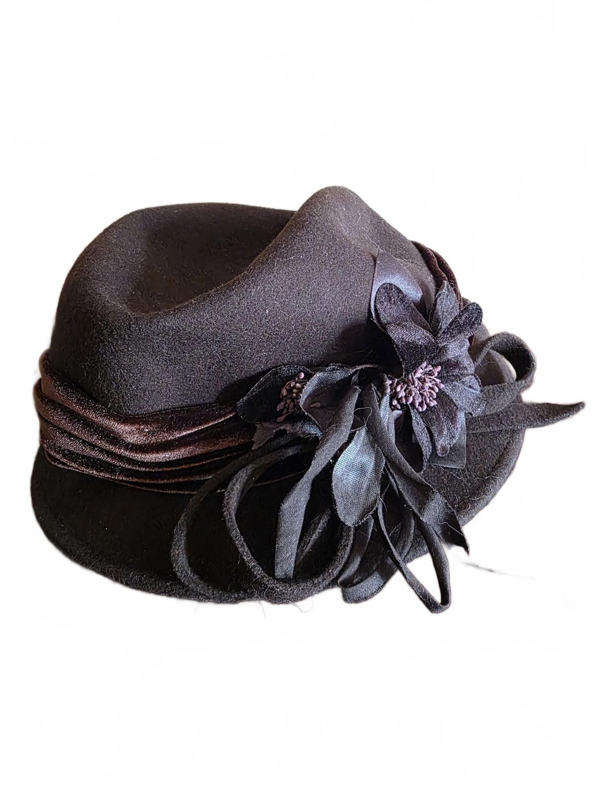 Giovanni Valentino Giovannio Brown Wool Felt Vintage Cloche Hat with Flower Size ONE SIZE - 11 Thumbnail