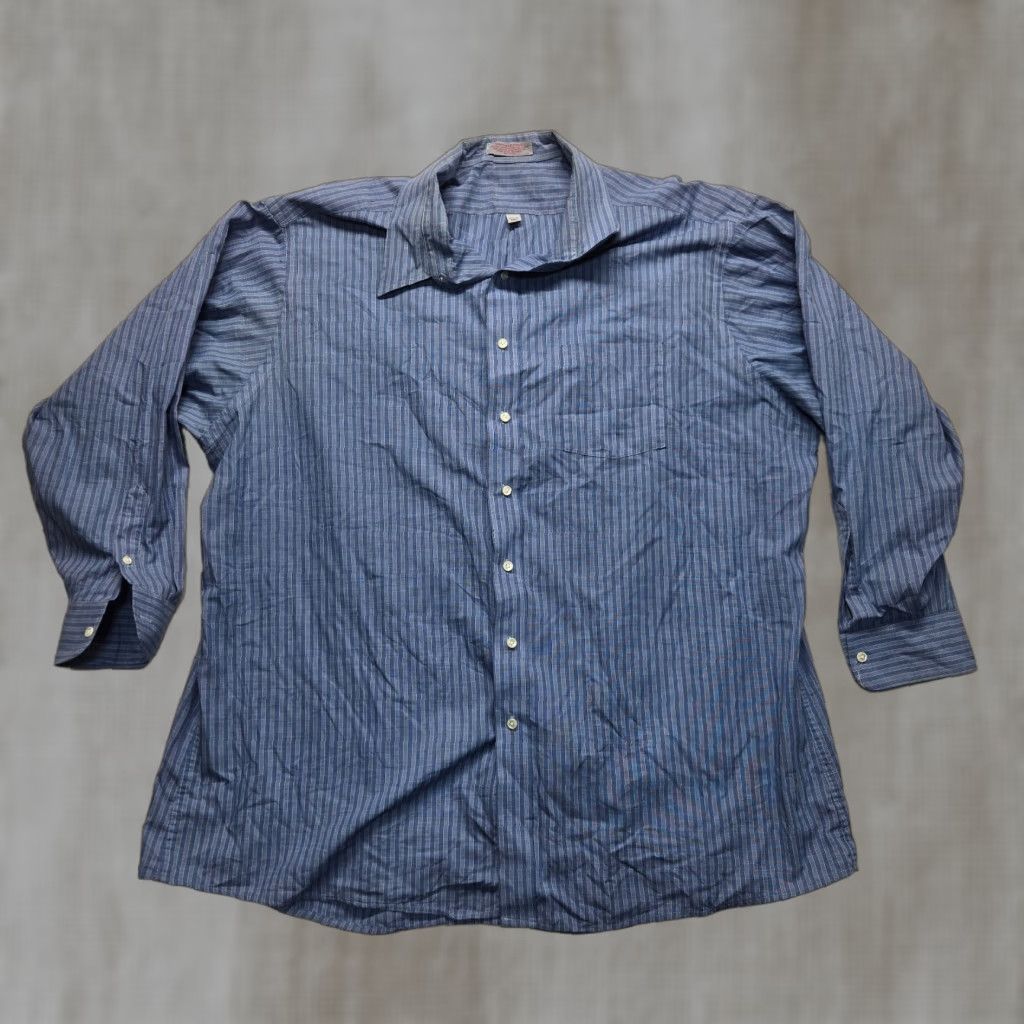 Vintage Blue Striped Button-Up Shirt Long Sleeve Adult Men's Size 20 Tall Casual Size US XXL / EU 58 / 5 - 1 Thumbnail