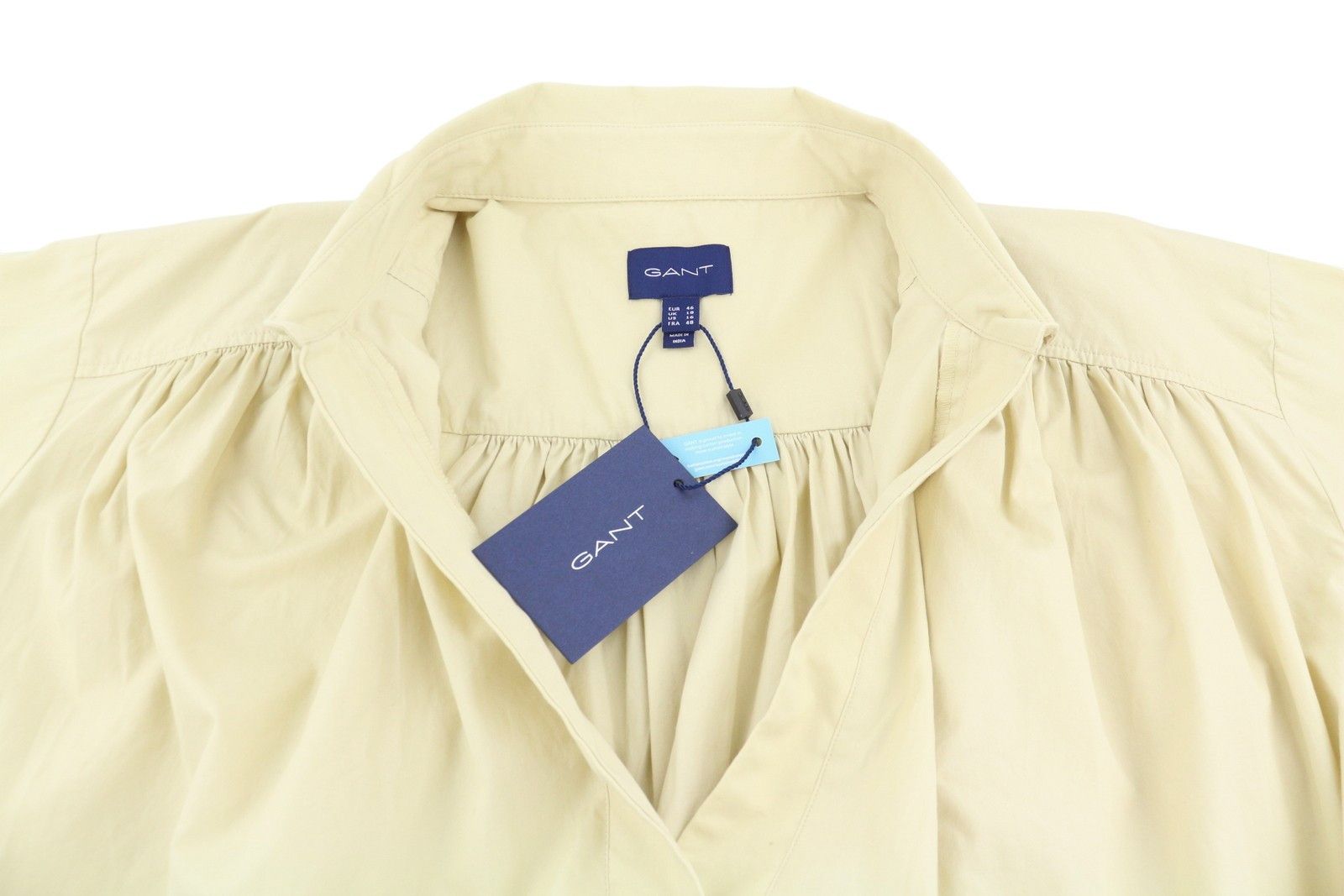 Gant LUX POPLIN POPOVER EU46 Desert Beige V-Neck Blouse 87535 Size 3XL / US 20-22 - 4 Thumbnail