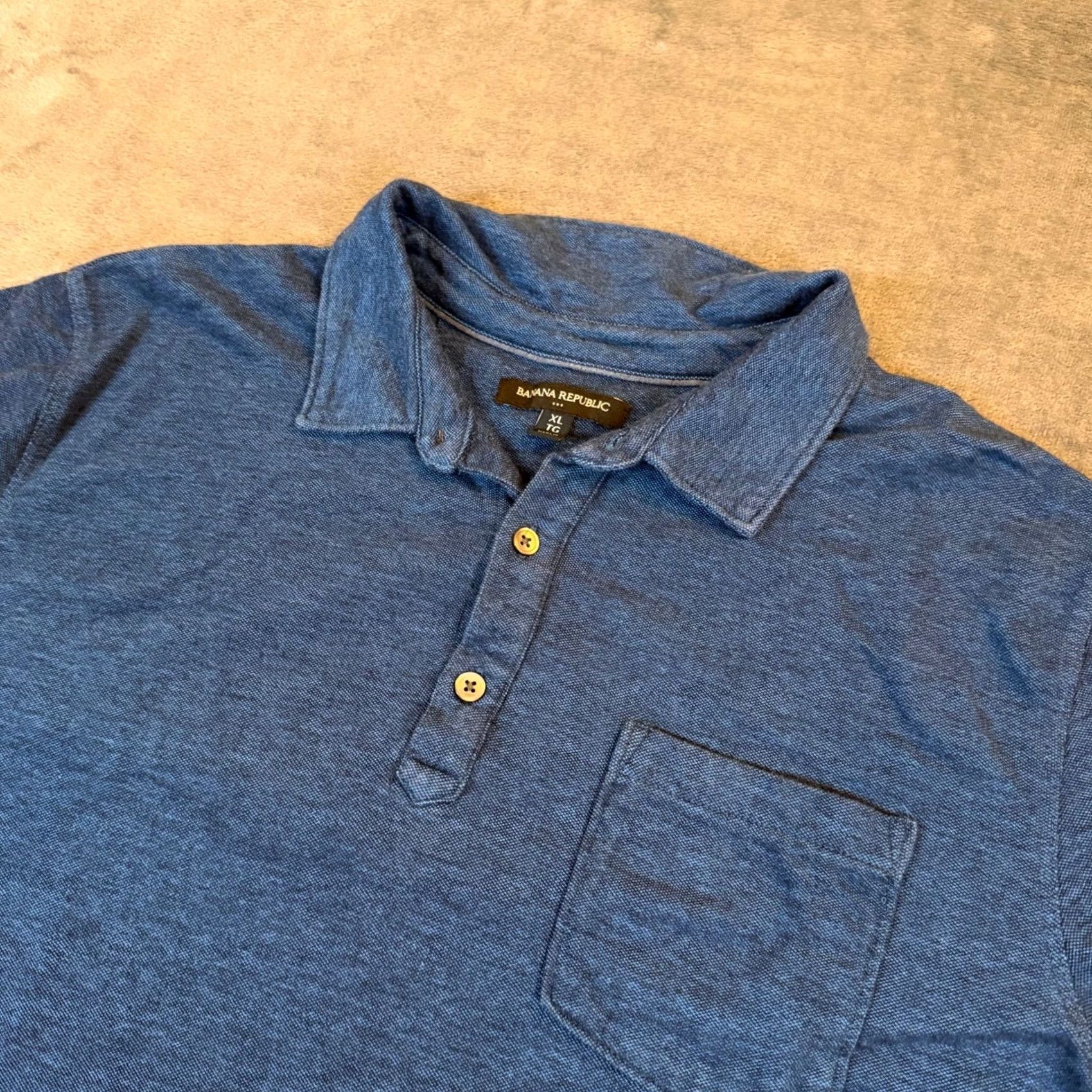 Banana Republic Banana Republic Polo Shirt Blue Heathered Cotton Short Sleeve with Pocket XL Mens Buttoned Chest Pocket Casual Business Shirts Size US XL / EU 56 / 4 - 3 Thumbnail