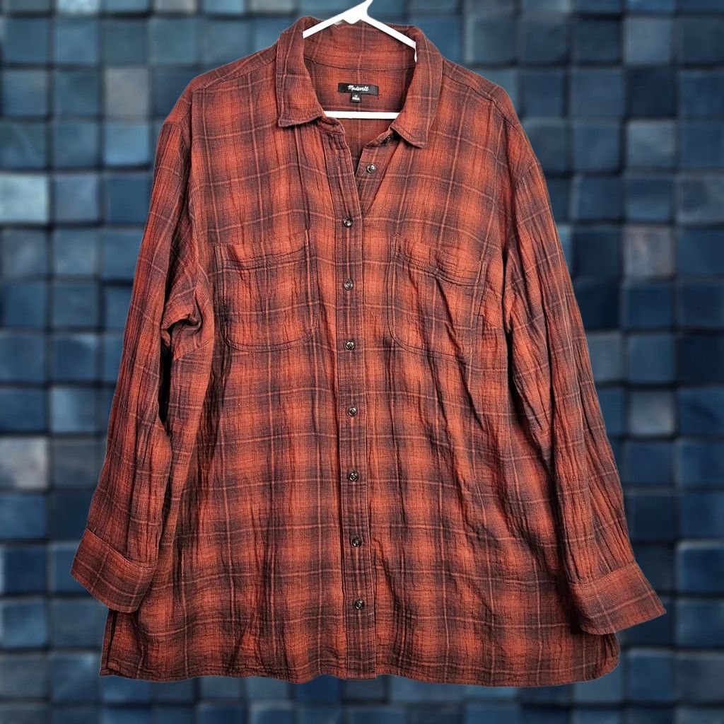 Madewell Madewell Shirt 1X Flannel Plaid Burnished Mahogany Brown Button Down Womens Size 1X Regular All Seasons Vintage: No Size XL / US 12-14 / IT 48-50 - 1 Thumbnail