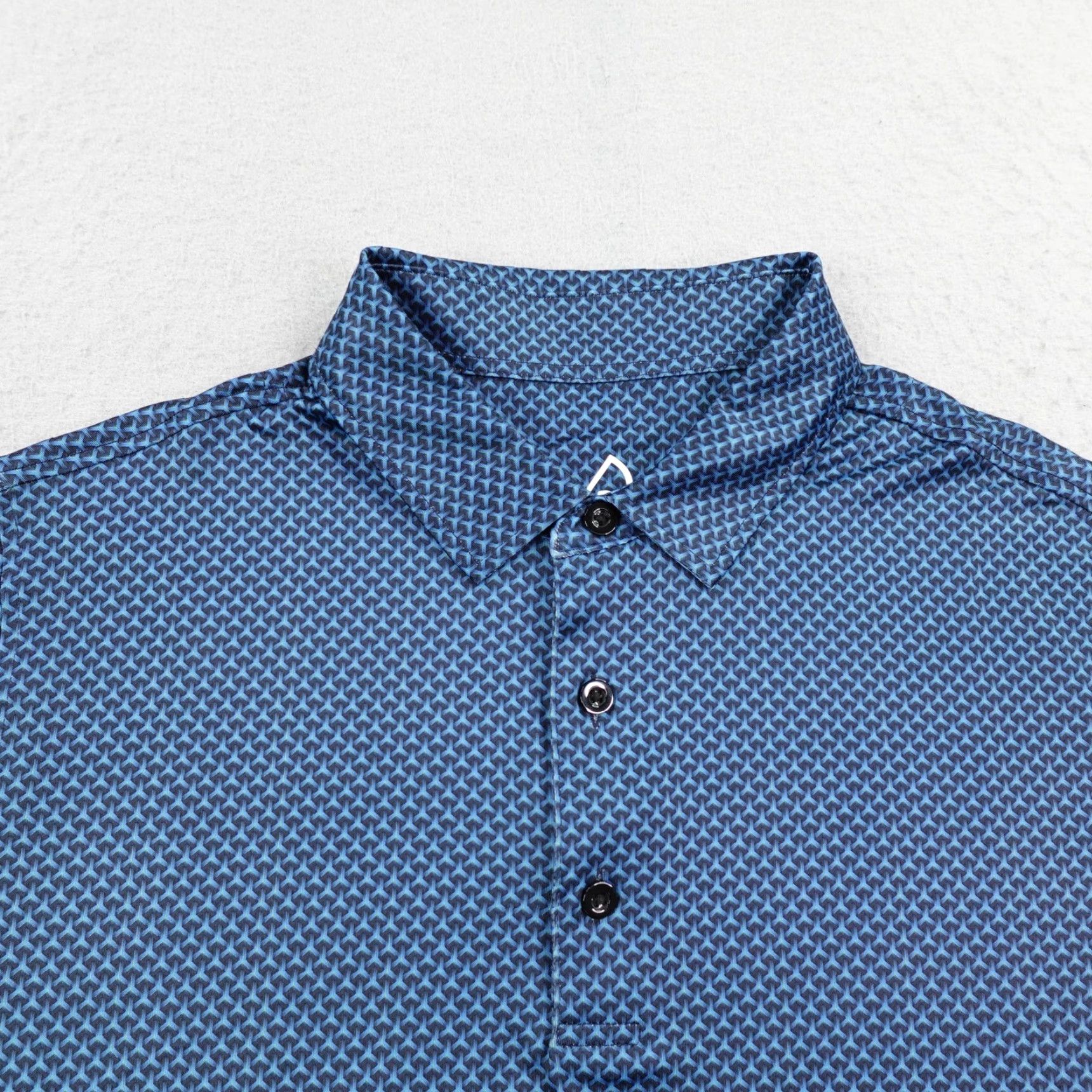 Vintage Deolax Polo Shirt Mens M Blue Geometric Print Performance Golf Stretch Flex Shirt Size US M / EU 48-50 / 2 - 2 Thumbnail