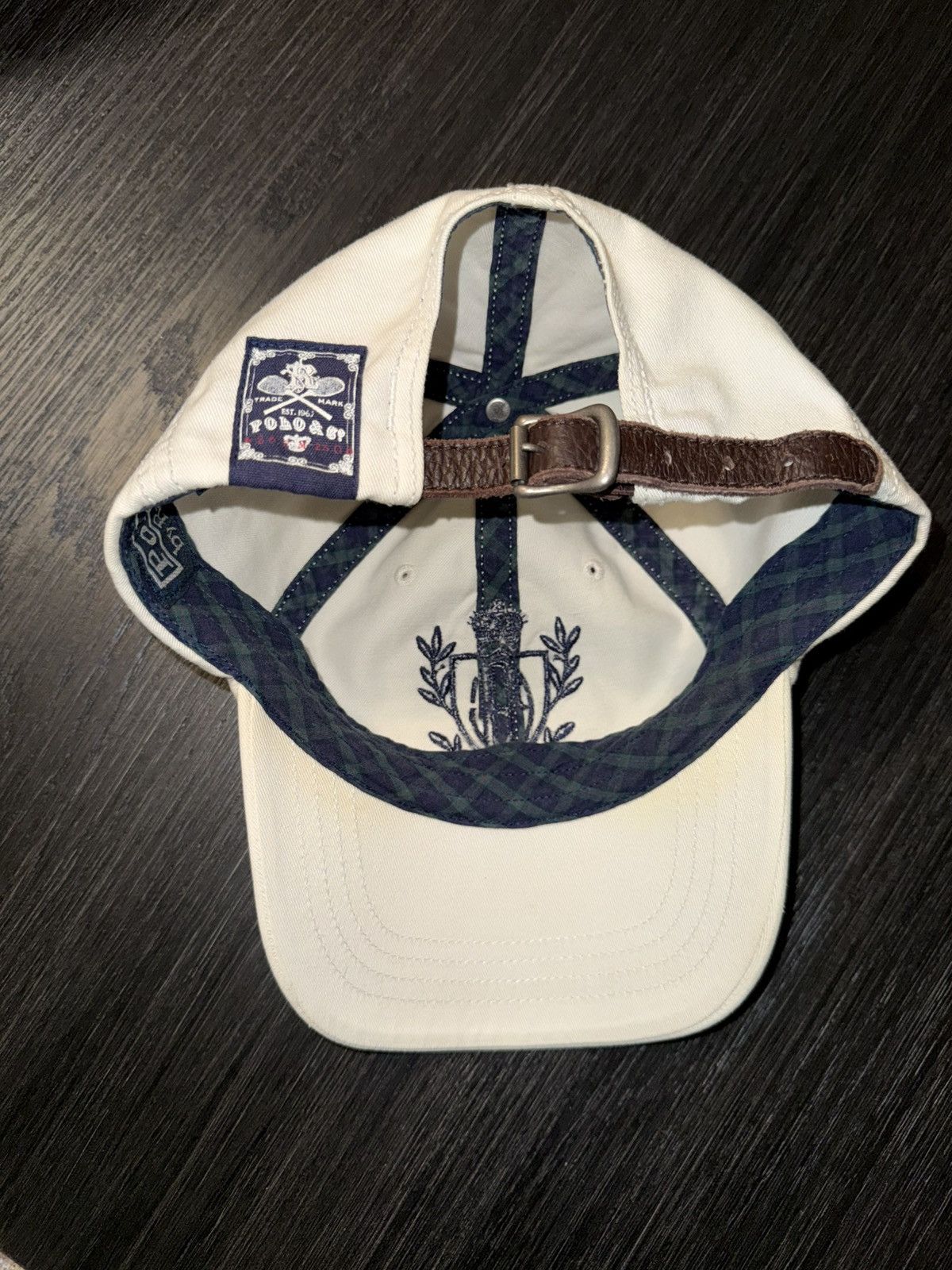 Polo Ralph Lauren Vintage Polo Ralph Lauren Strapback Hat Cream Navy Leather Size ONE SIZE - 3 Thumbnail