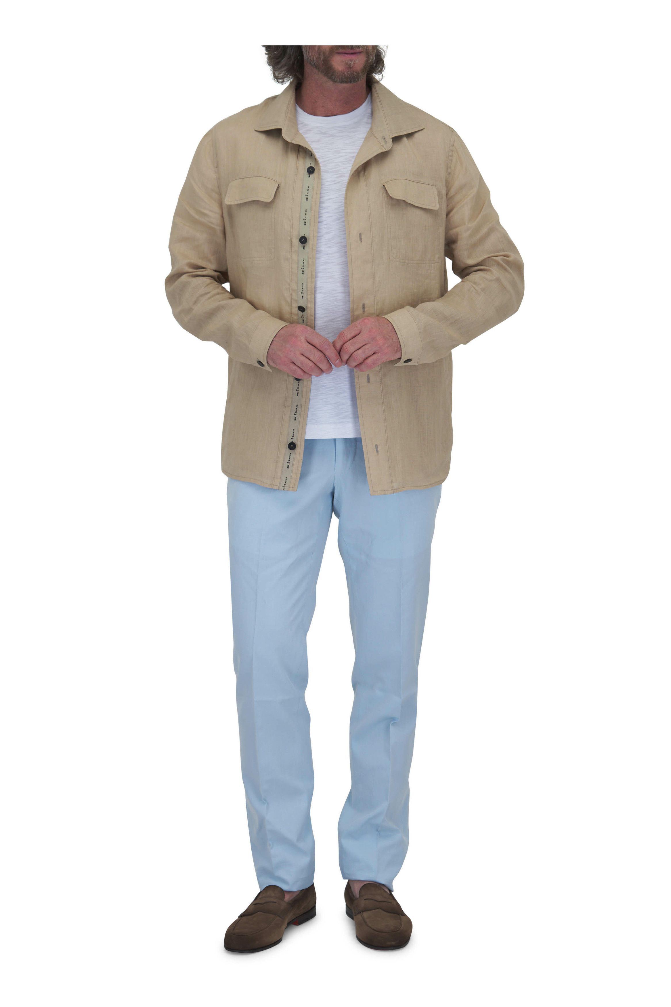 Kiton o1mtch0225 Linen Overshirt in Tan Size US L / EU 52-54 / 3 - 3 Thumbnail