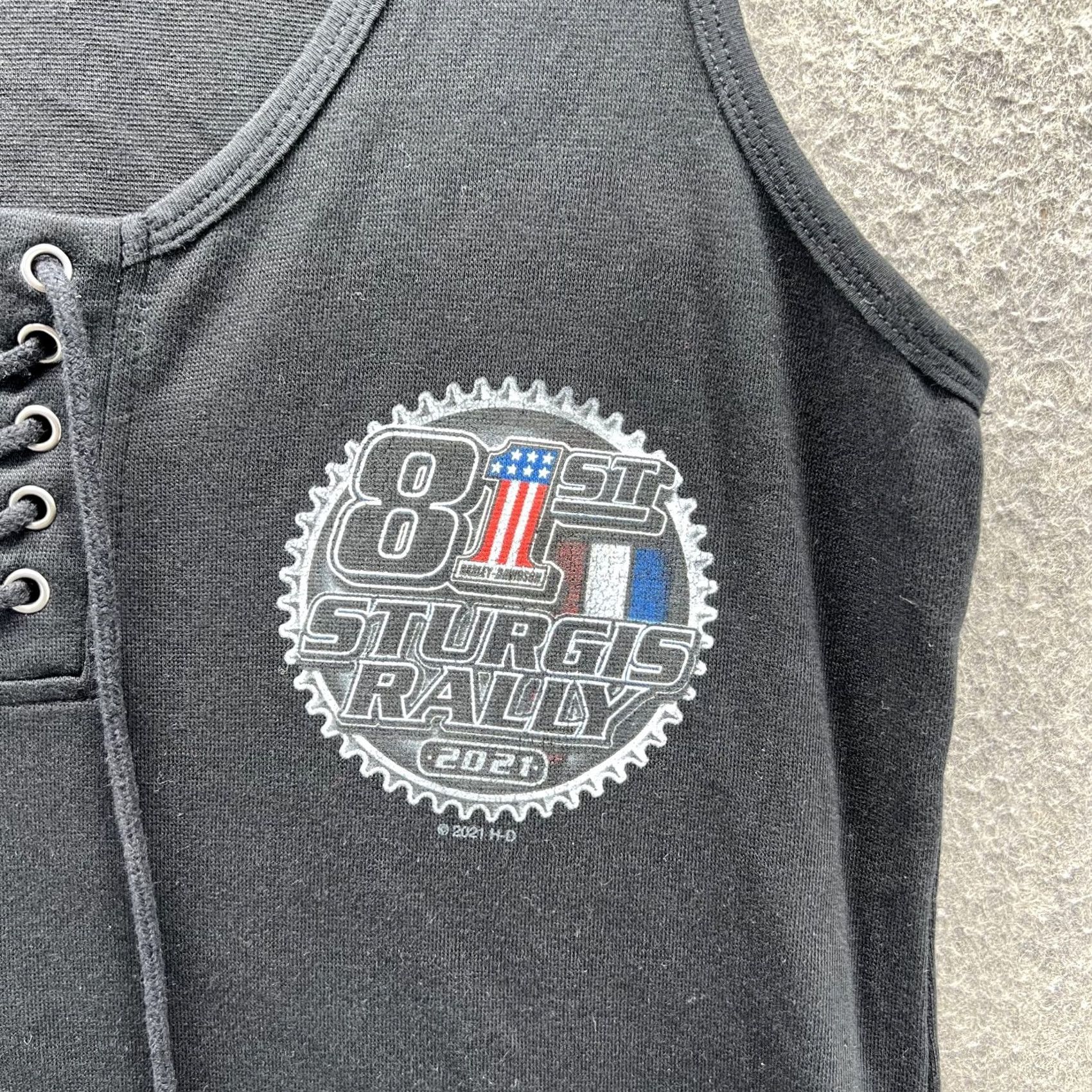 Harley Davidson Harley-Davidson Tank Top Womens Large Black Lace Up 81st Sturgis Rally 2021 Size L / US 10 / IT 46 - 5 Thumbnail