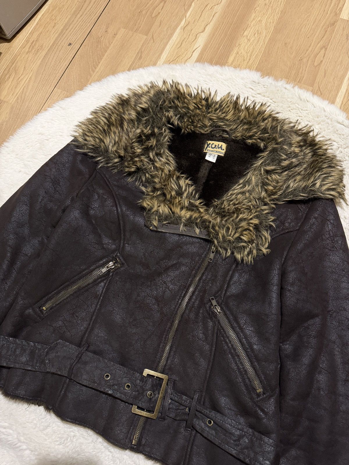 Le Grande Bleu (L.G.B.) If six was nine Leather Jacket brown Fur trucker jacket 90s Size M / US 6-8 / IT 42-44 - 3 Thumbnail