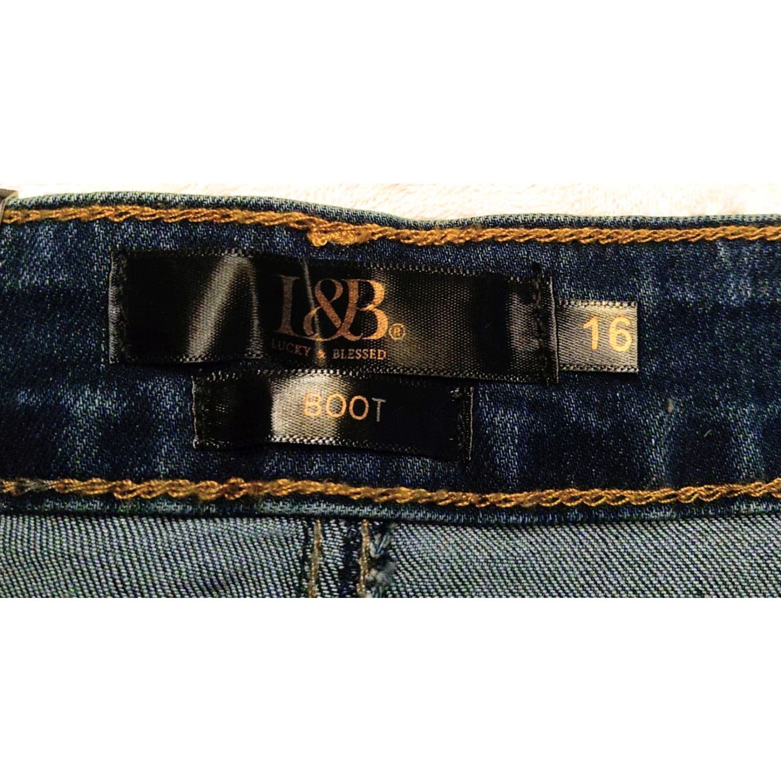 Denime NWT Lucky & Blessed L&B Womens Bootcut Jeans Blue 16 Plus Denim Western 36x32 Slim Rise Mid 5-Pocket Distressed Pockets Stretch Jeans Womens Size 38" / US 16 / IT 52 - 5 Thumbnail
