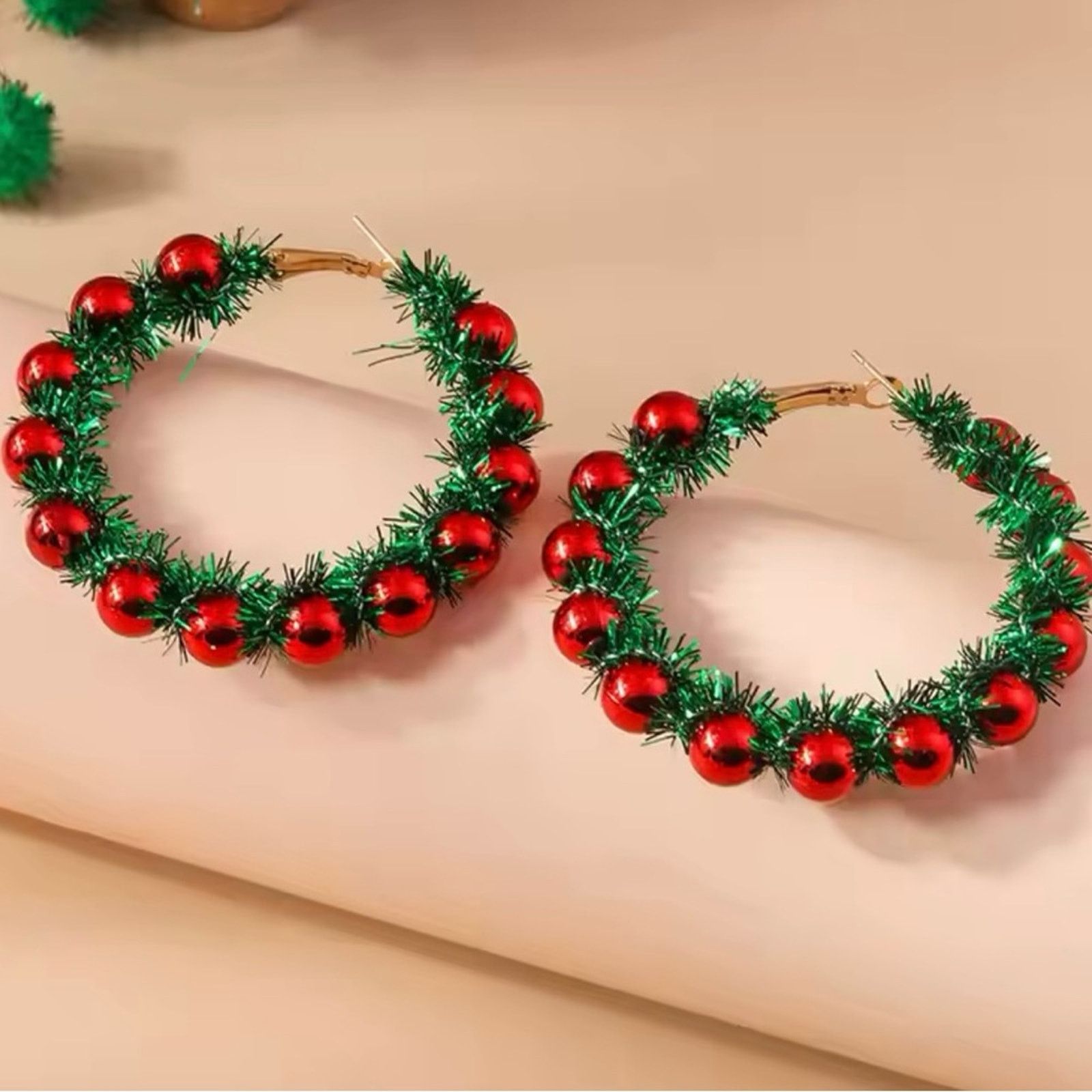Other Christmas Wreath Circle Hoop Earrings for Women Size ONE SIZE - 4 Thumbnail